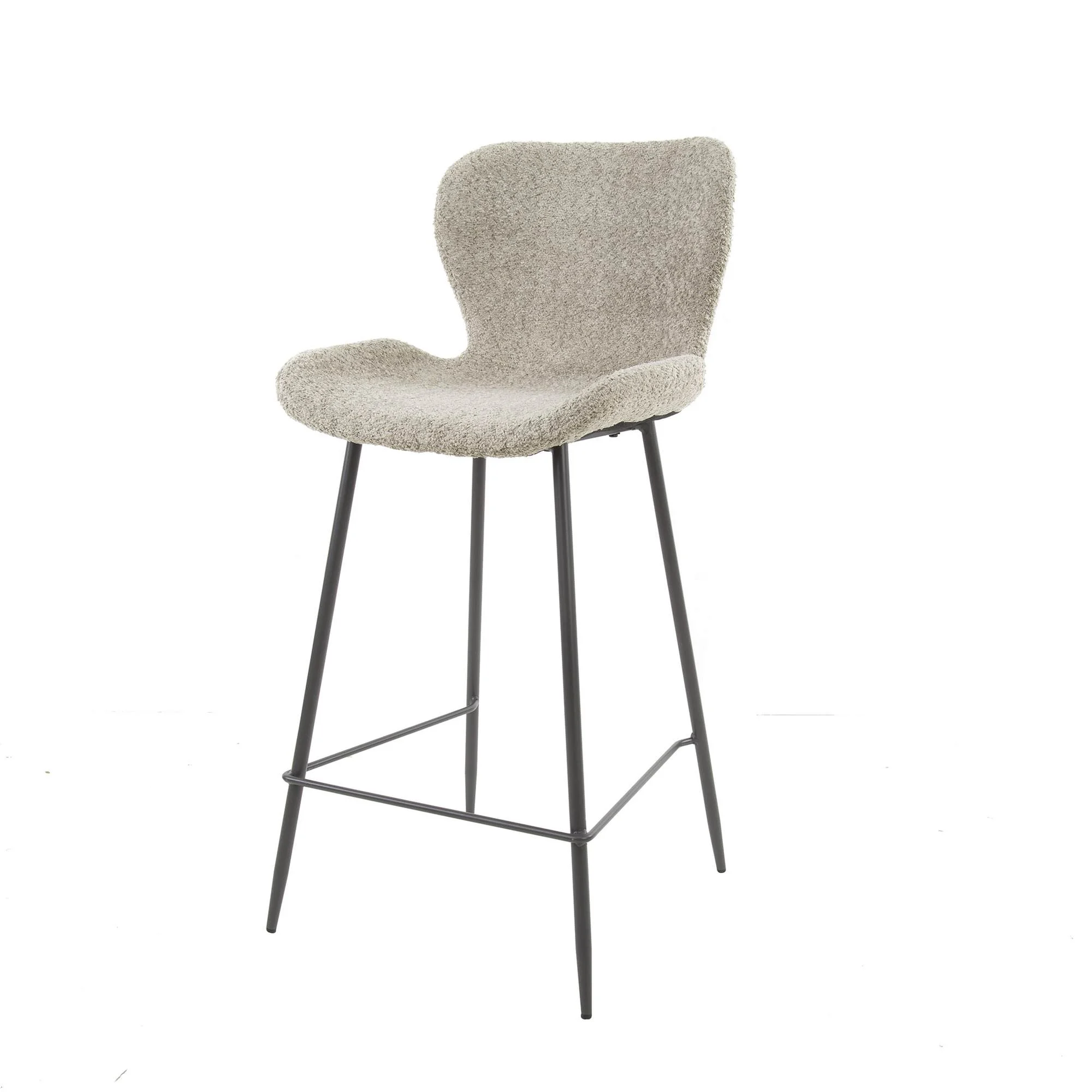 Barhocker 4er-Set Pipvel Boucle, modern mit Lehne, Sand, weicher Stoff, Metallgestell