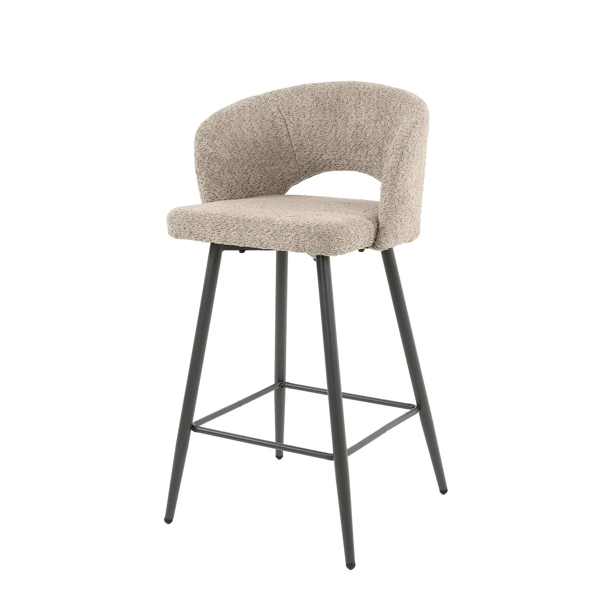 Barhocker 2er-Set Boucle mit Armlehne, modern, Sand, gepolstert, mit Fußstütze, Metallgestell