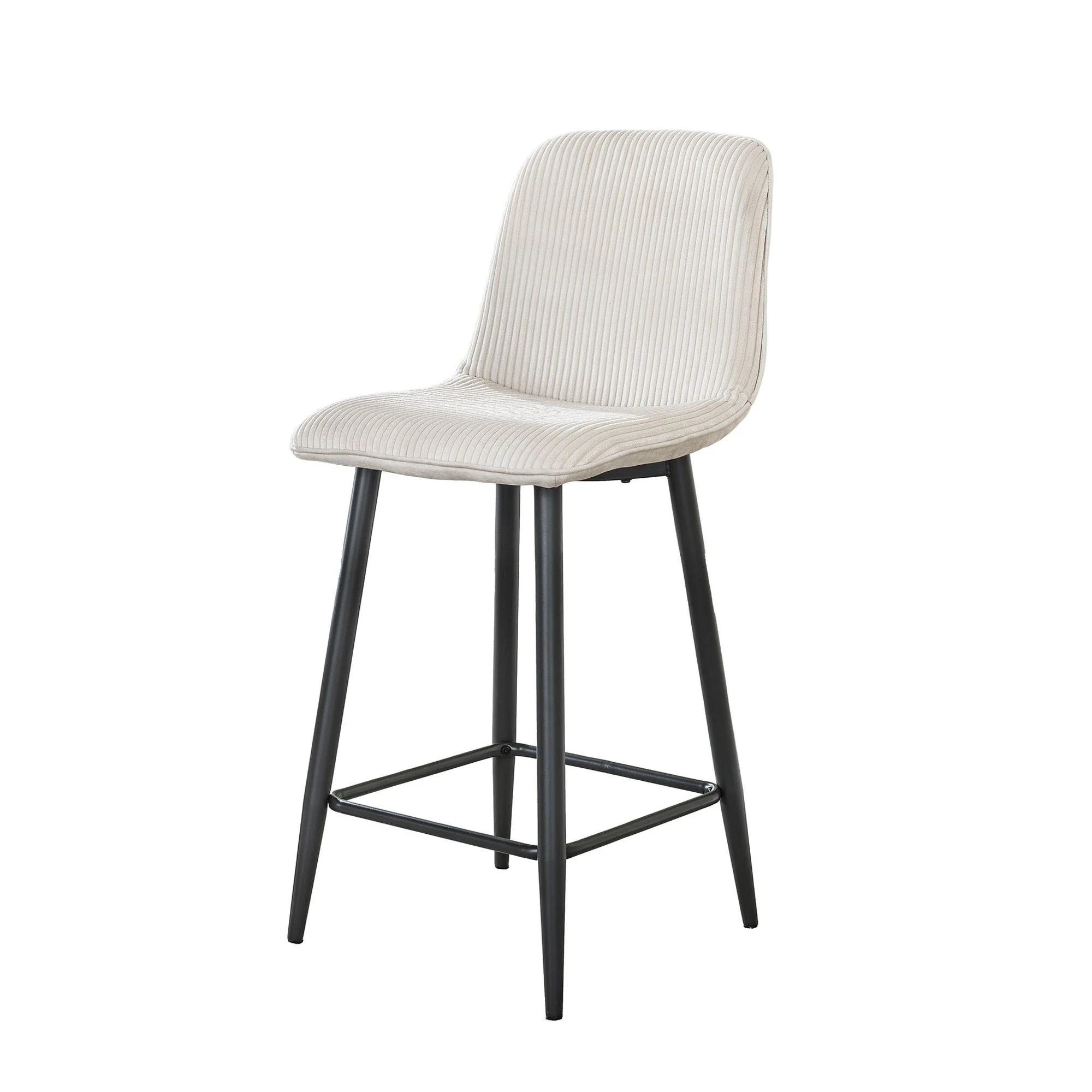 Barhocker 2er-Set Cord-Bezug, modern mit Lehne und Fußstütze, Creme, Balurne Kollektion