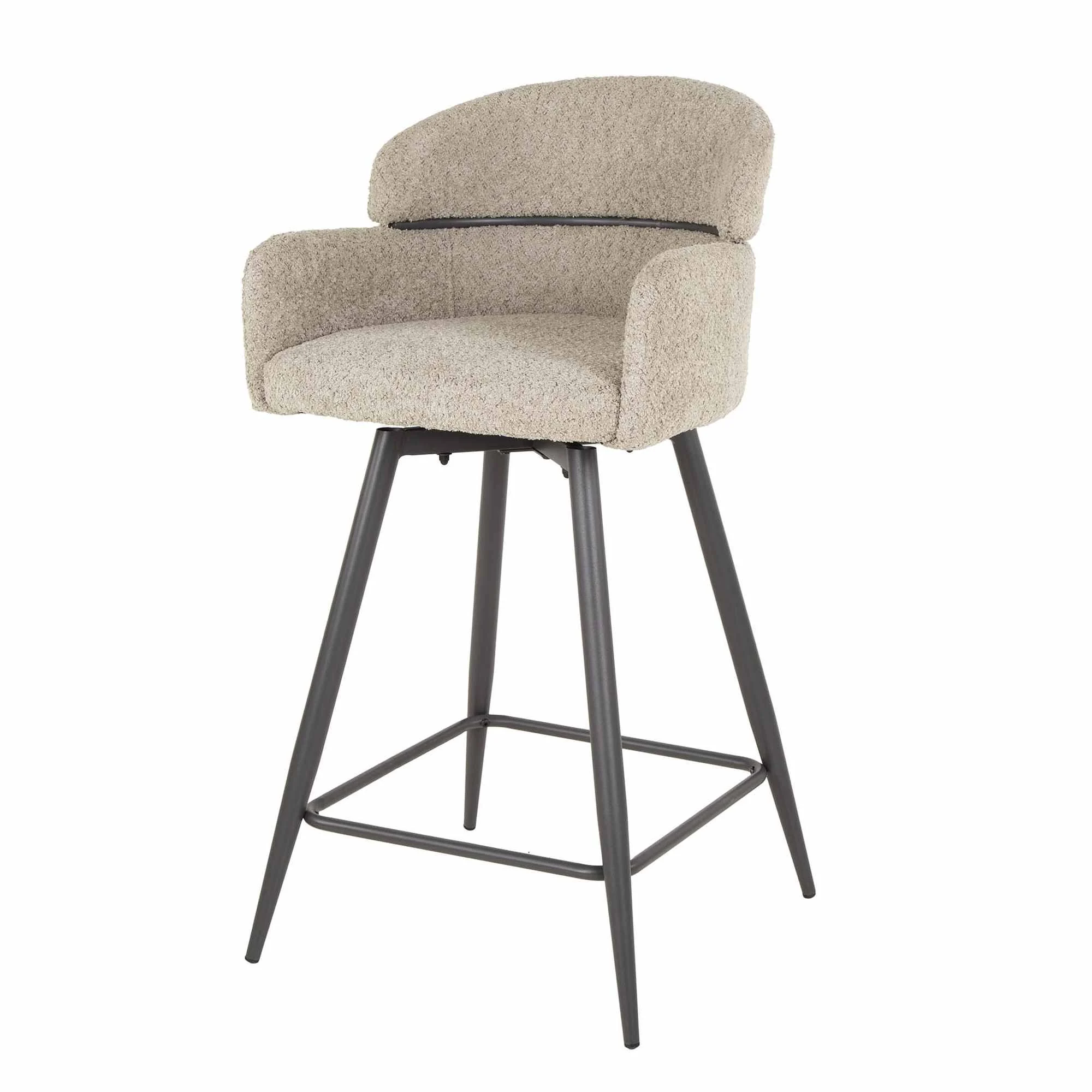 Barhocker 2er-Set Cleruve Boucle, modern drehbar mit Armlehne, Sand, gepolstert und bequem