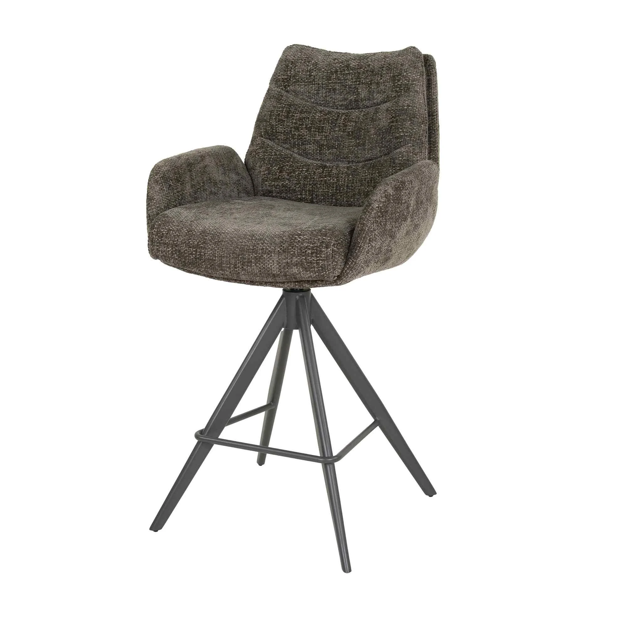 Barhocker 2er-Set Riloure, Webstoff mit Armlehne, modern drehbar, braun, gepolstert