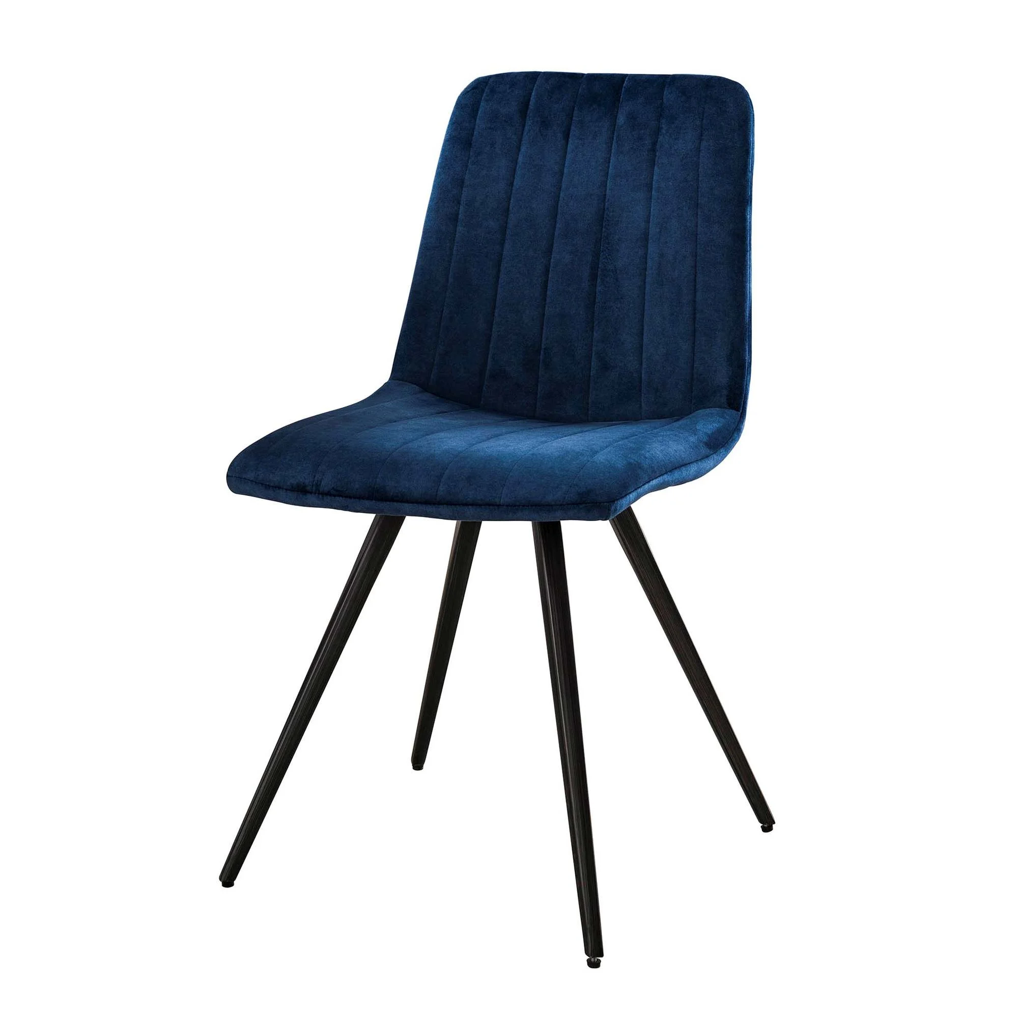 Esszimmerstuhl Velstik 4er-Set, Samtbezug, modern, Blau, bequeme Sitzschale, schwarzes Metallgestell