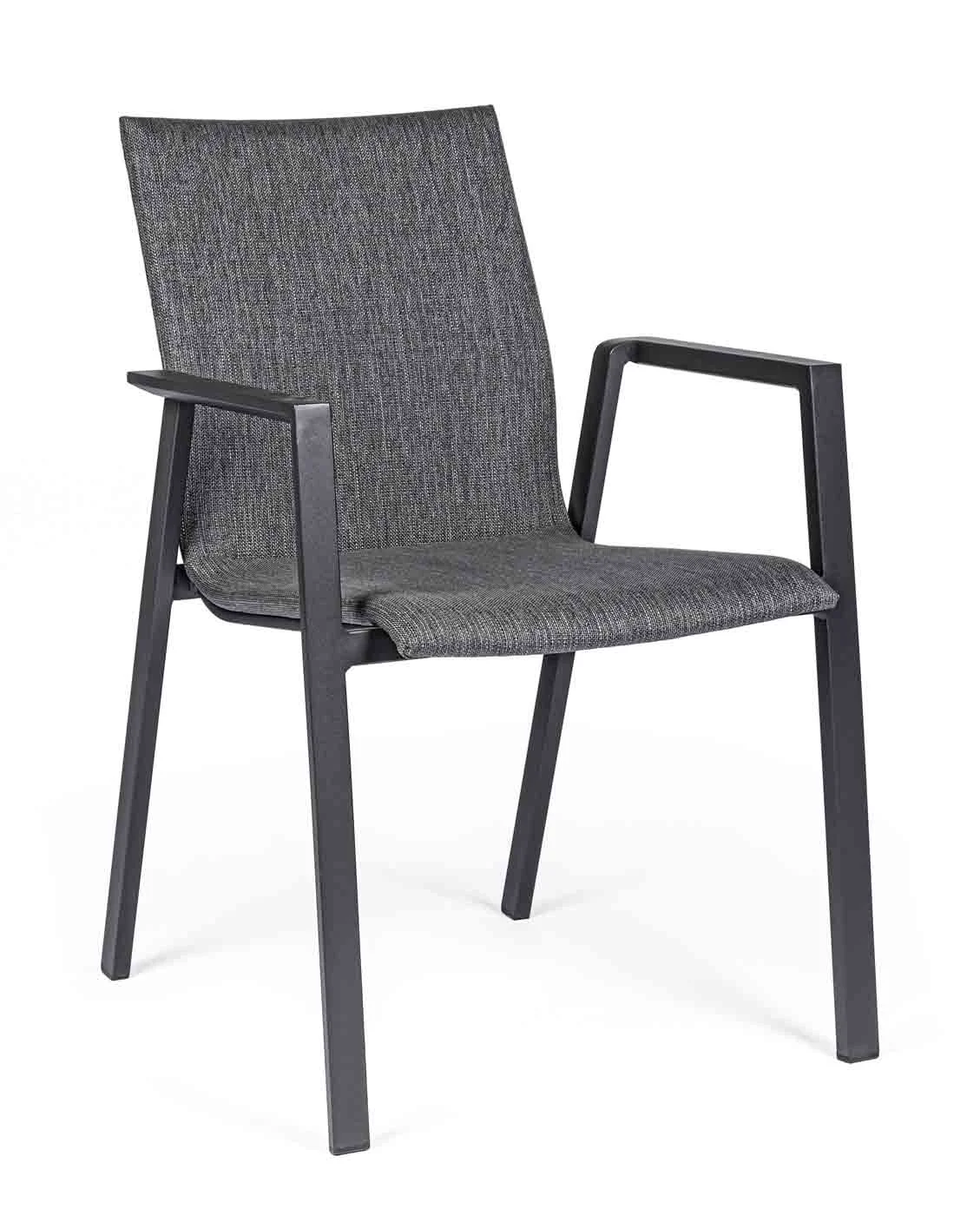 Gartenstuhl Odeon Aluminium gepolstert, stapelbar mit Armlehne, modern, anthrazit - Bizzotto