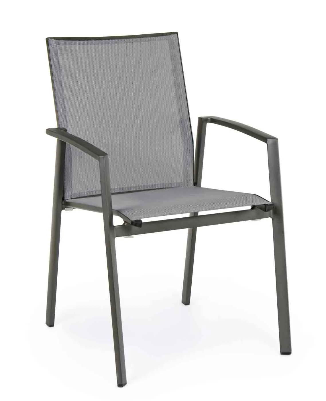 Gartenstuhl Cruise aus Aluminium und Textilene, stapelbar mit Armlehnen, anthrazit, für Outdoor - Bizzotto