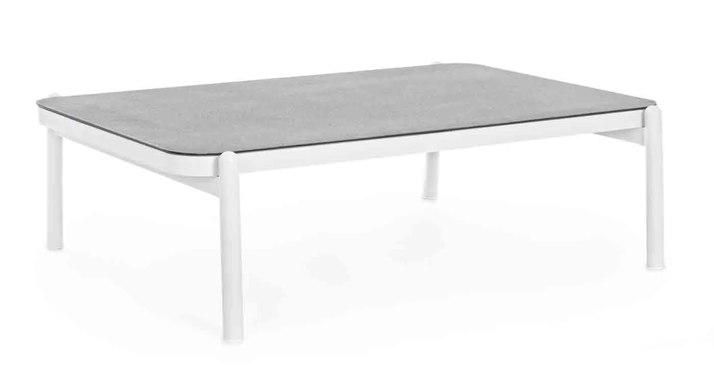 Gartencouchtisch Florencia aus Aluminium und Glas, modern rechteckig, weiß, für Outdoor - Bizzotto