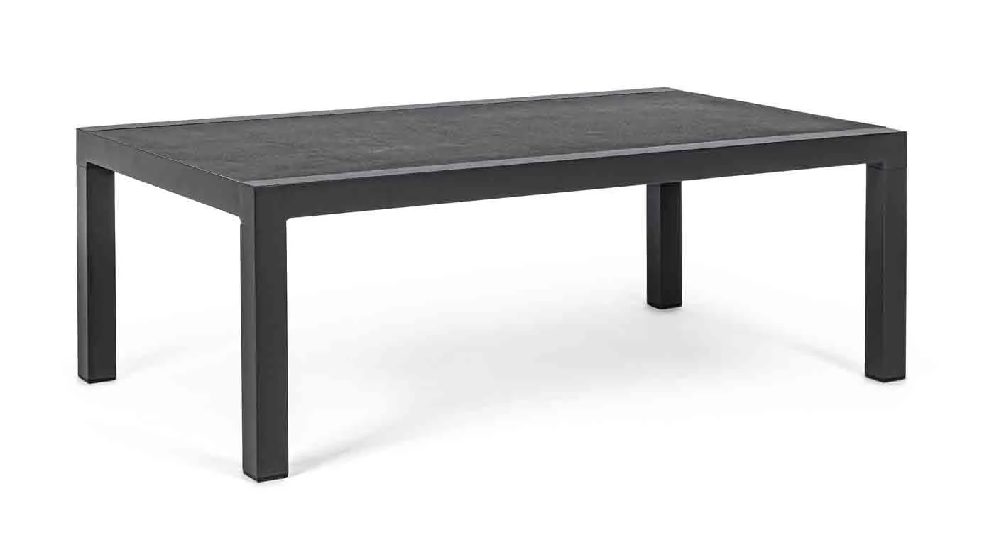 Couchtisch Kledi aus Aluminium und Keramik, modern rechteckig, anthrazit, ideal für Outdoor - Bizzotto