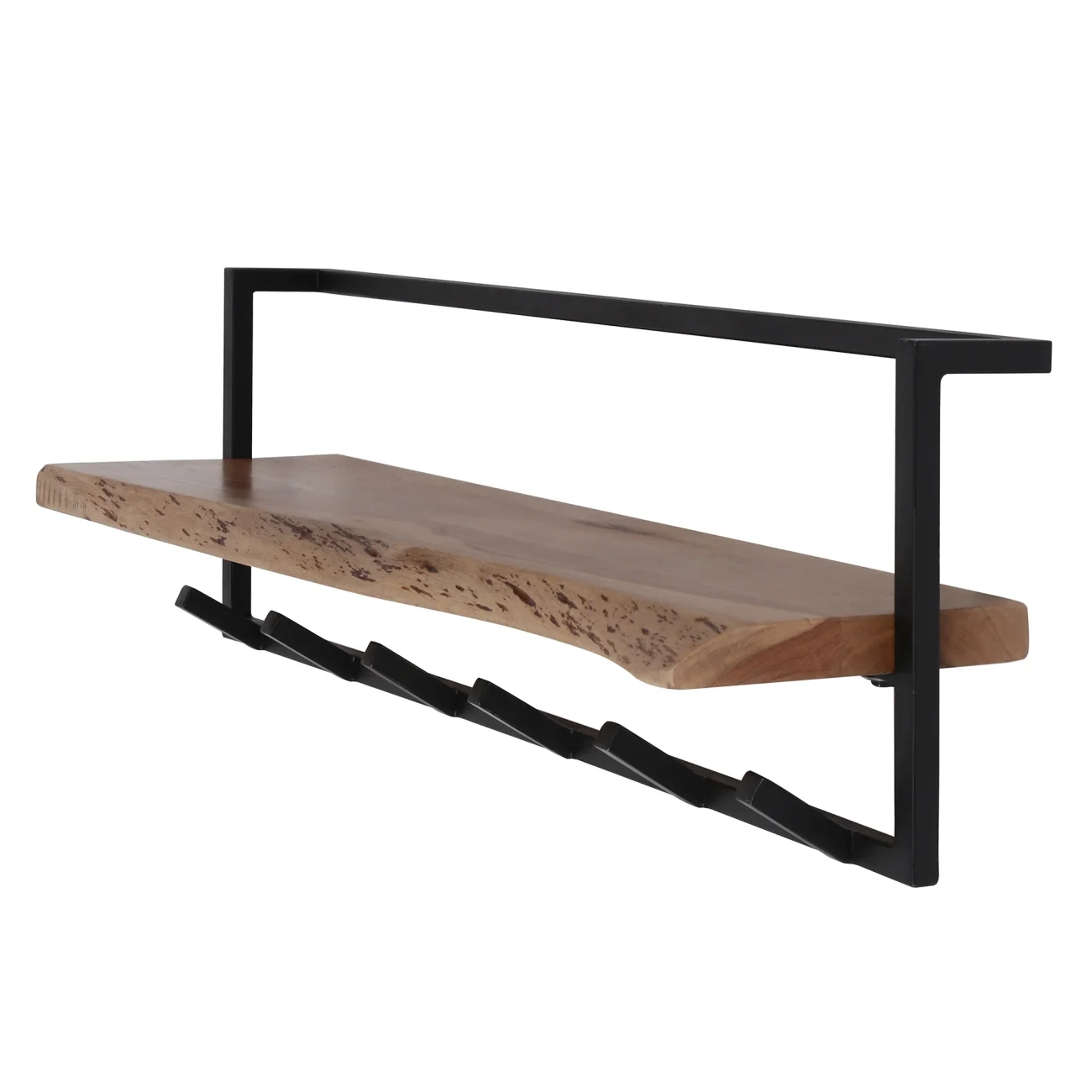 Garderobe Natredja aus Akazienholz, modern industriell, Natur, 6 Haken und Ablage - Feeling4Home