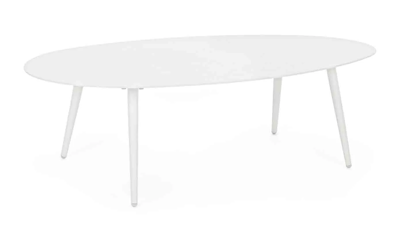 Couchtisch Ridley aus Aluminium, modern und wetterfest, oval, weiß, ideal für Outdoor - Bizzotto