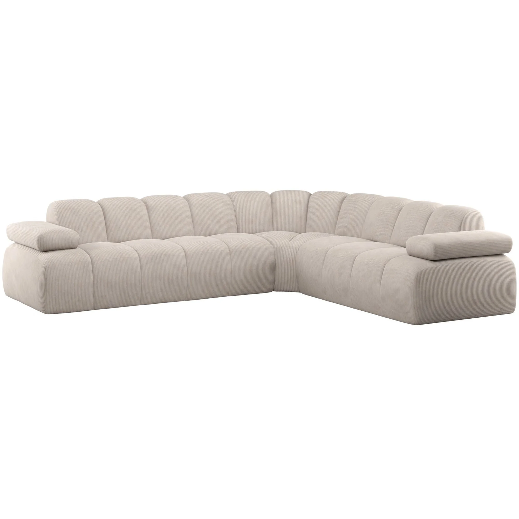 Ecksofa Mojo aus Cord, modern und komfortabel, naturfarben, rechts mit verstellbaren Armlehnen - Woood