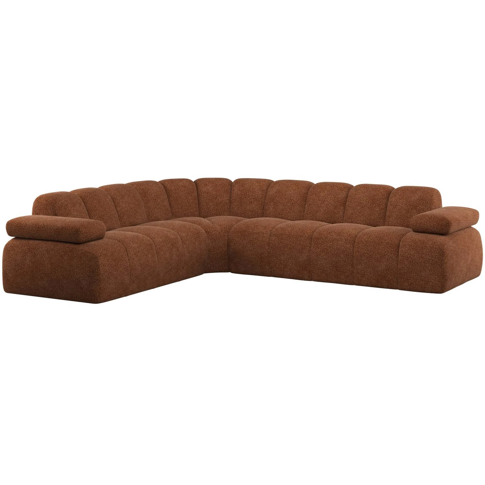 Ecksofa Mojo aus Chenille-Stoff, modern mit verstellbaren Armlehnen, rostbraun, links