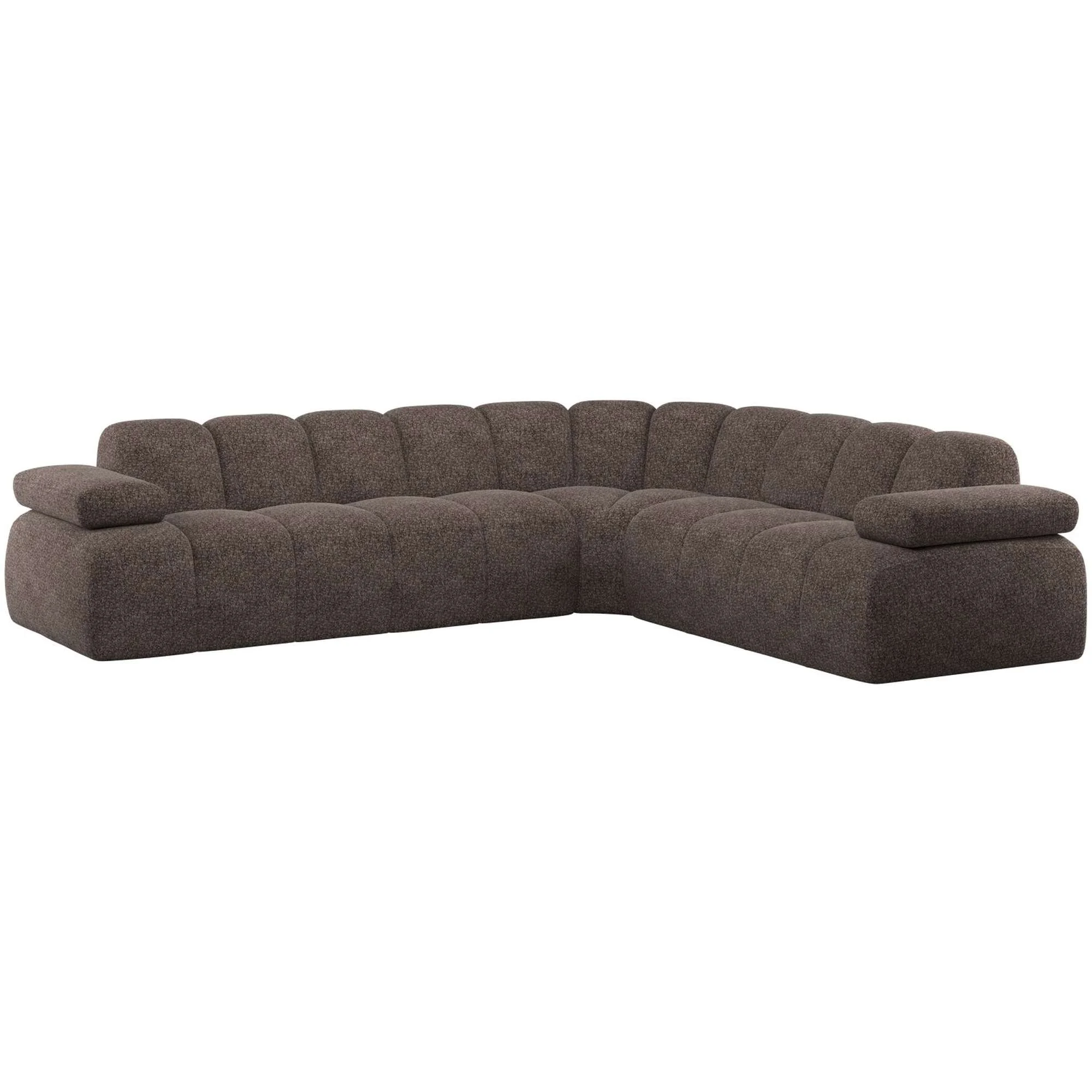Ecksofa Mojo aus Chenille-Stoff, modern mit verstellbaren Armlehnen, Braun, Rechtsausführung
