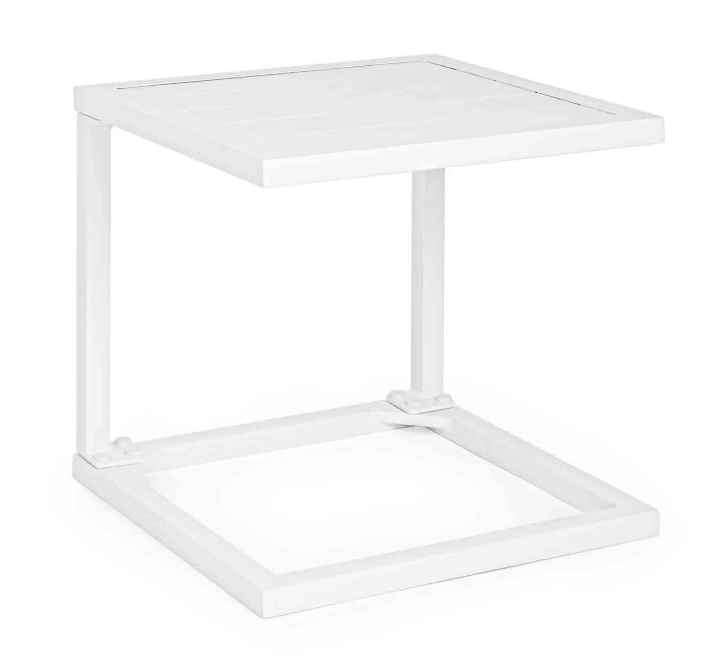 Beistelltisch Hilde aus Aluminium, modern, quadratisch, weiß, ideal für Outdoor-Einsatz
