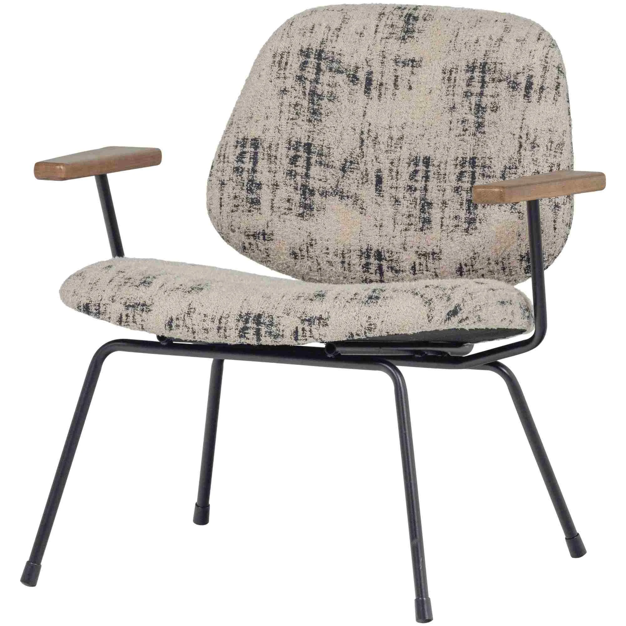 Sessel Aure aus Chenille-Stoff, modern skandinavisch mit Armlehnen, beige schwarz, bequem gepolstert