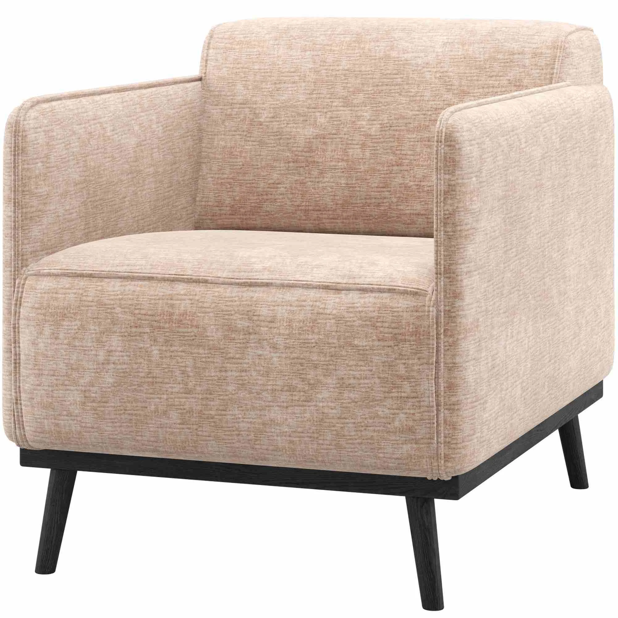 Sessel Samt-Chenille Natur, modernes Design, hoher Sitzkomfort, schwarze Birkenholzbeine