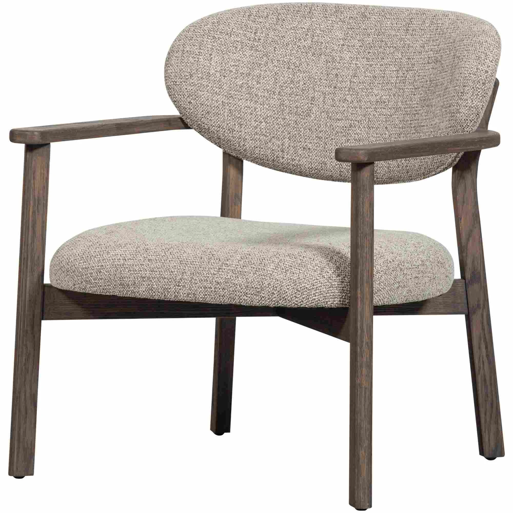 Sessel Udar aus Eichenholz, skandinavisches Design, natur und dunkelbraun, bequemer Melange-Stoff