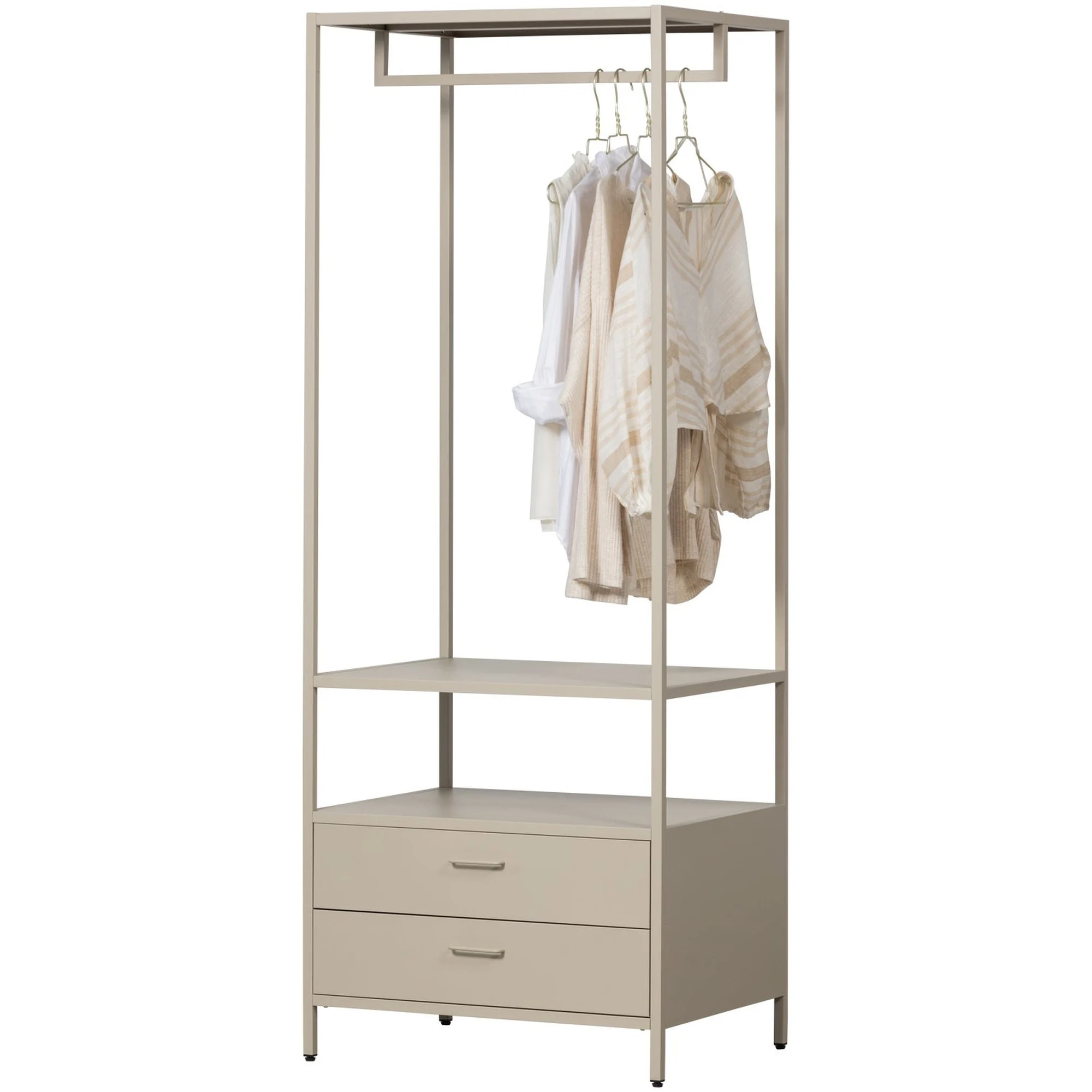 Kleiderschrank Ferris aus Metall, modern offen, Sand, 70 cm breit, viel Stauraum - Woood