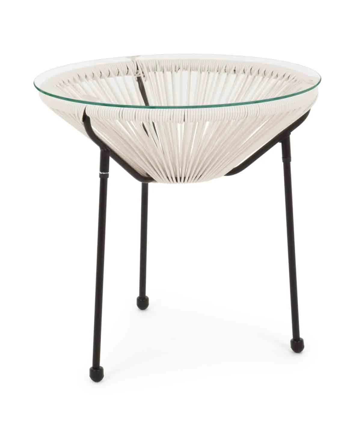 Beistelltisch Parker mit Glasplatte, Metall-Gestell modern, Weiß, rund, 50 cm, ideal für Dein Zuhause