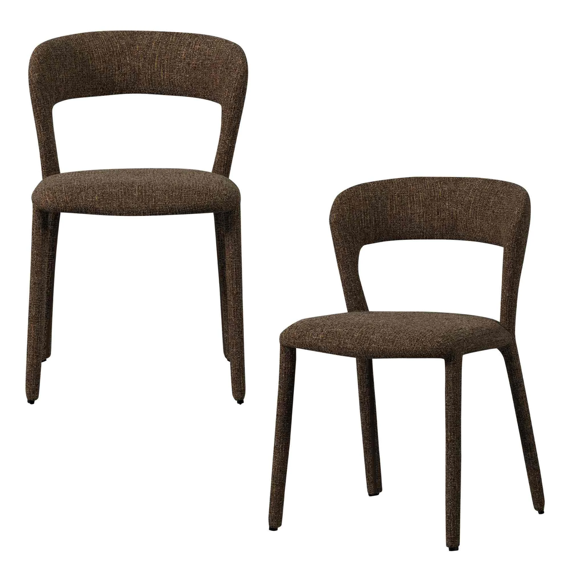 Esszimmerstuhl Noble 2er-Set, weicher Melange-Webstoff, modern gepolstert, dunkelbraun