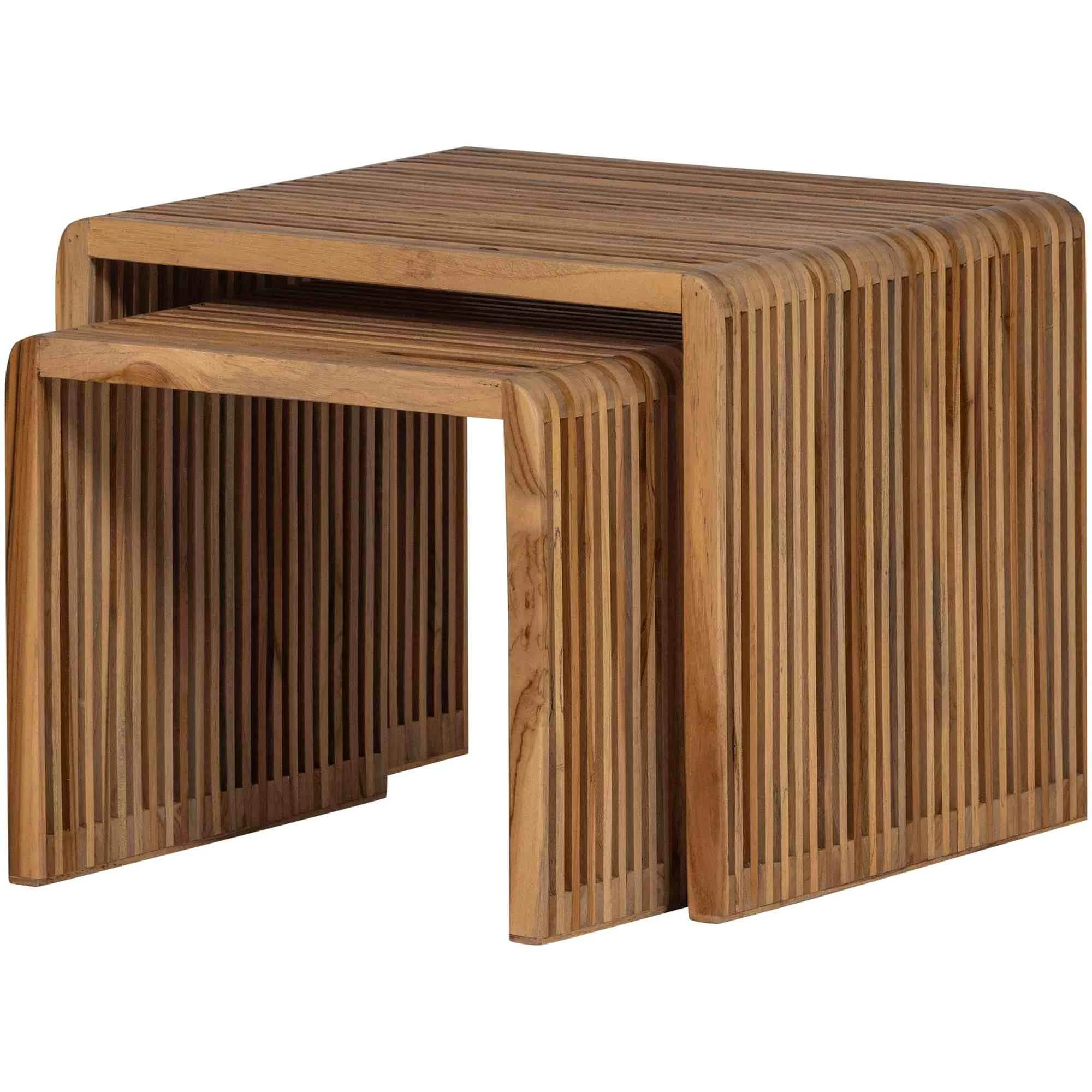 Beistelltisch Jasmijn aus recyceltem Teakholz, modern und handgefertigt, 2er-Set in Natur