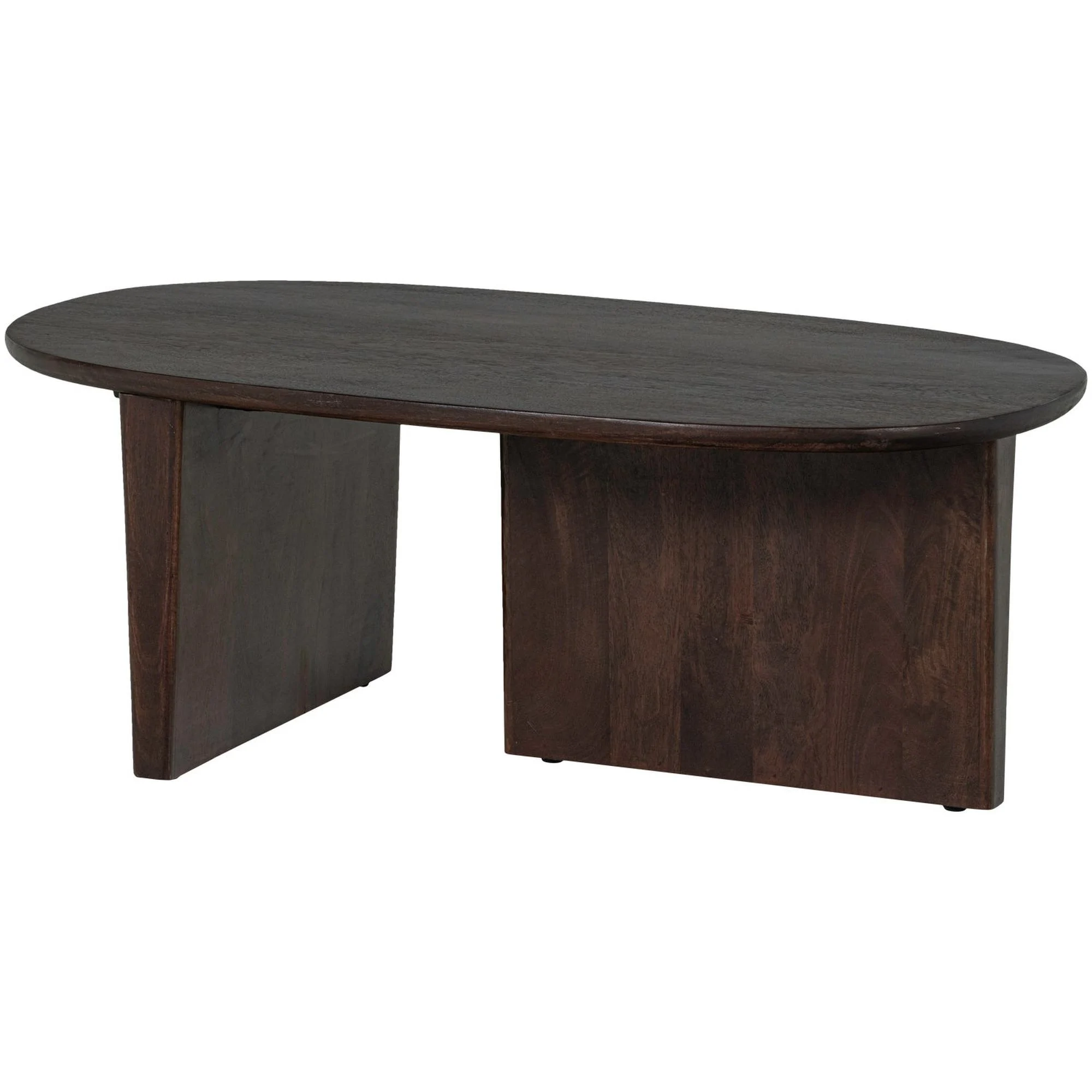 Couchtisch Seam Mangoholz, modern mit verspieltem Beindesign, dunkelbraun, ovale Form - Woood