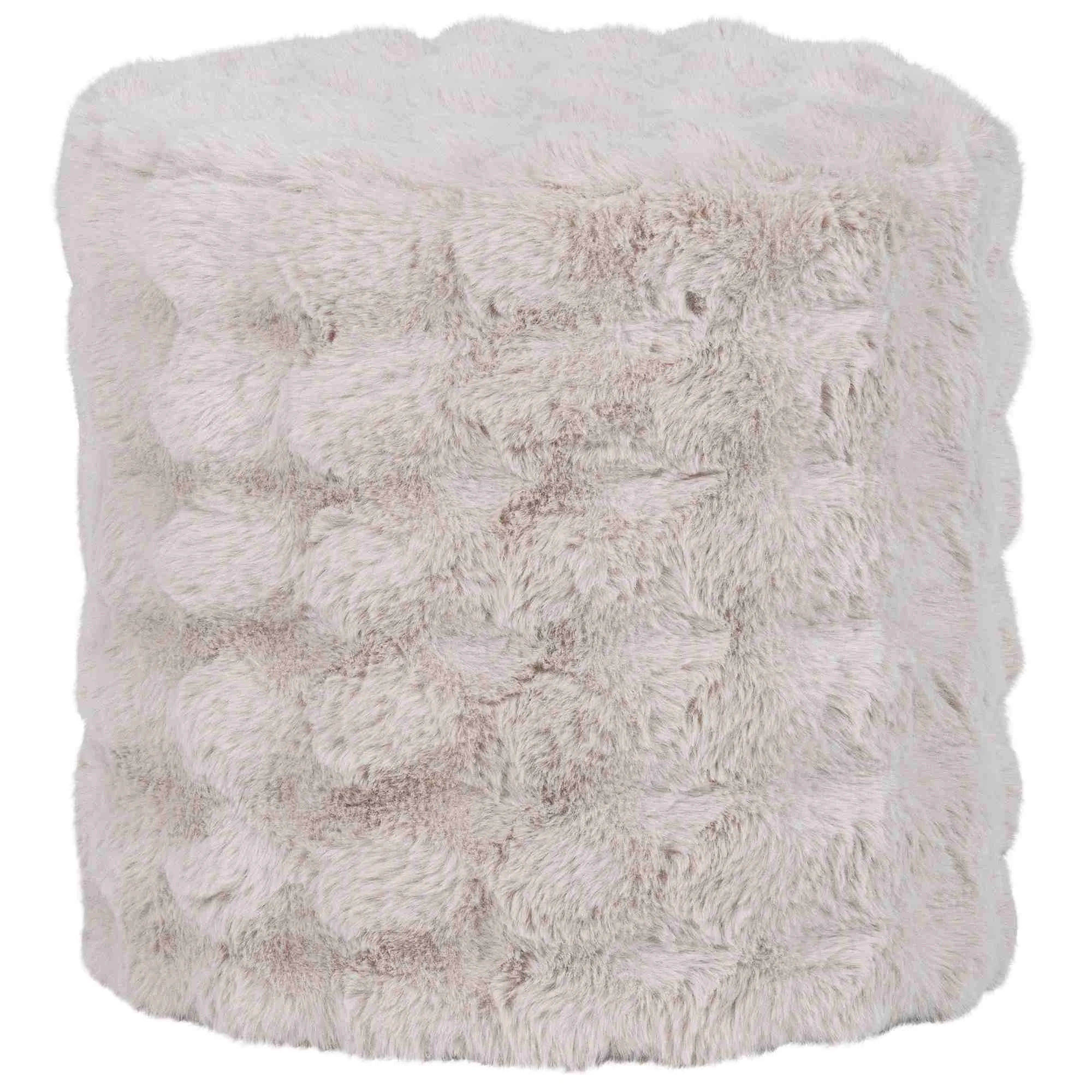Hocker Olven aus flauschigem Stoff, modern gepolstert, rund, Natur, 46 x 46 x 46 cm - Woood