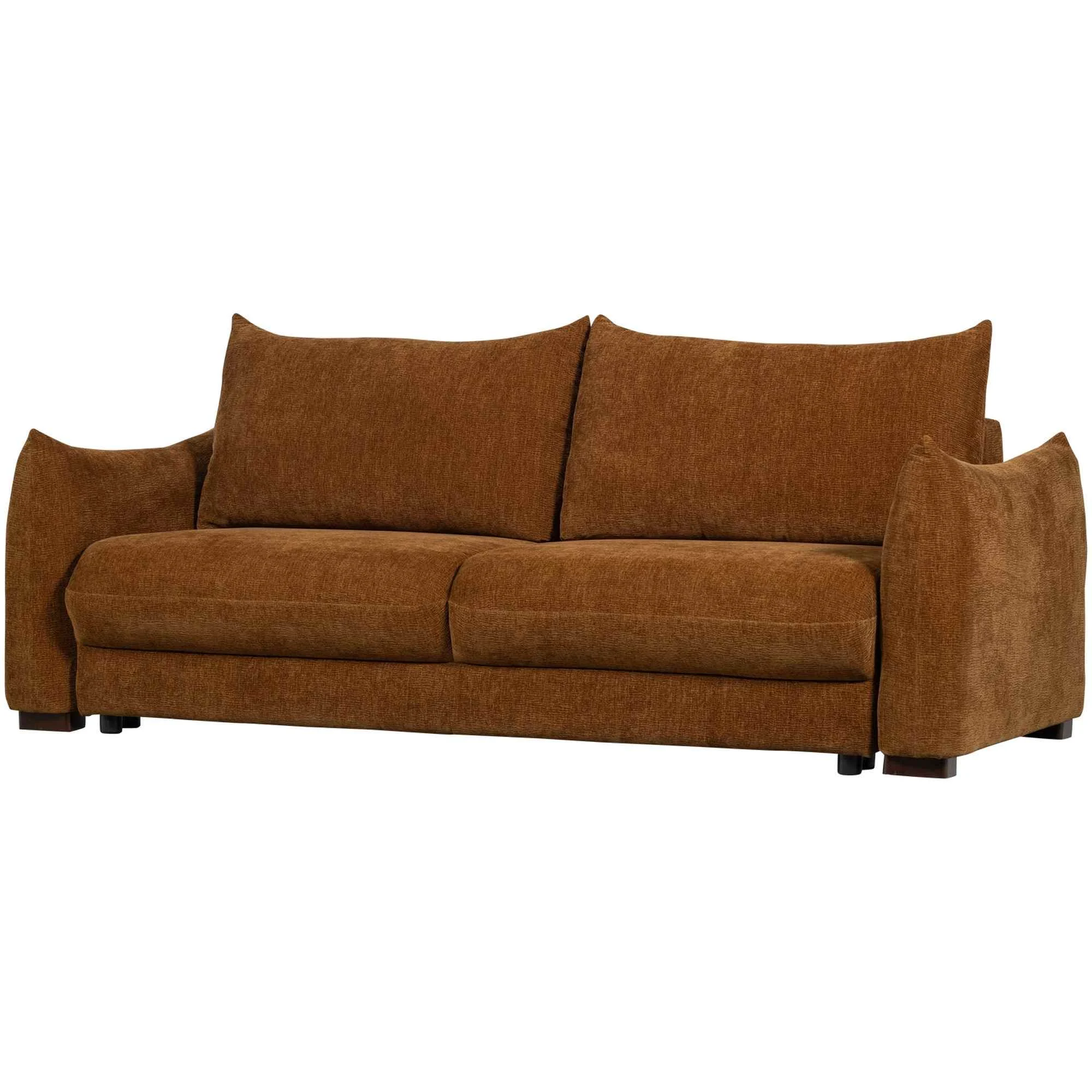 Schlafsofa Jonne Chenille, modern wandelbar mit Bettkasten, 3-Sitzer in Braun, weich gepolstert