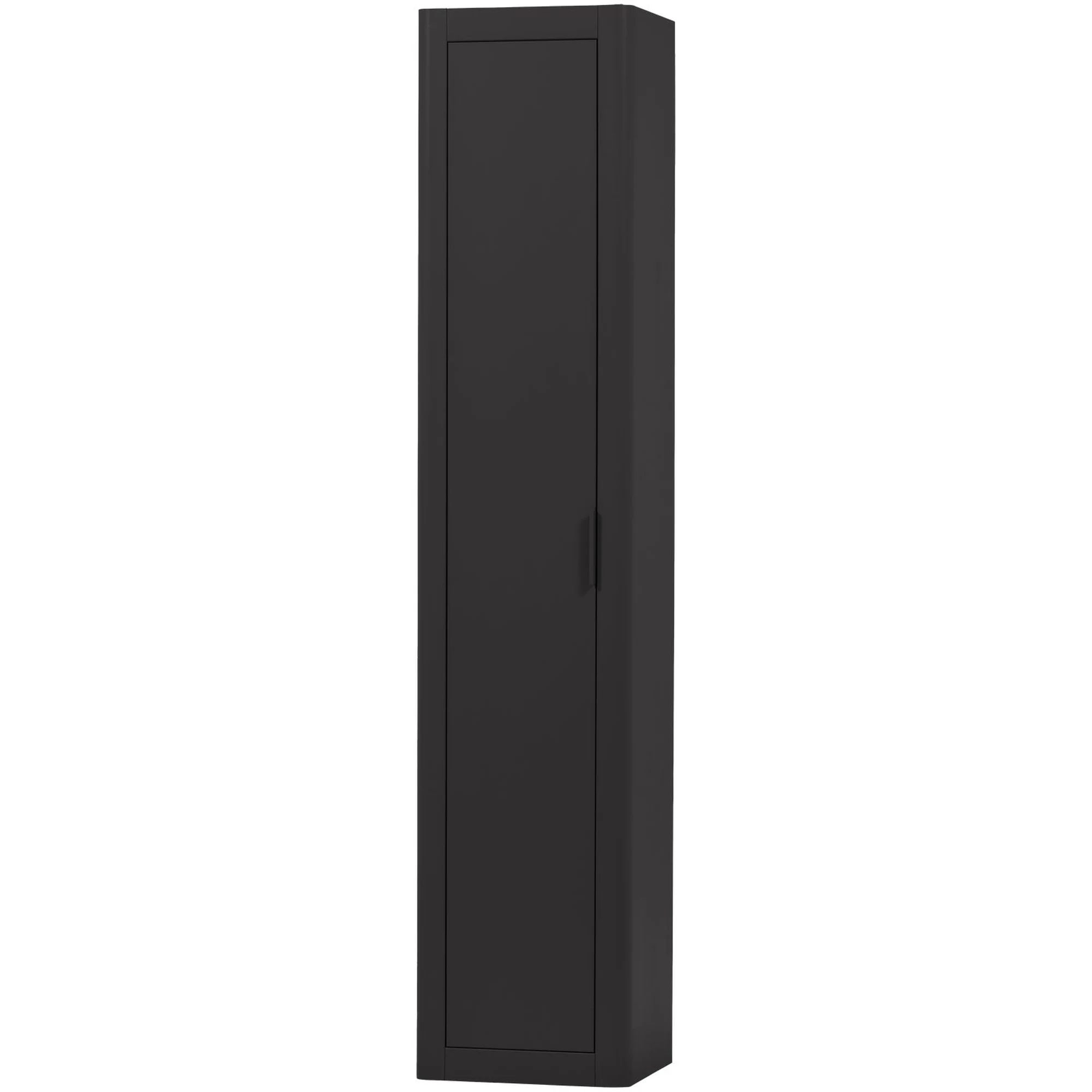 Schrank Gunnar aus FSC-Kiefer, modernes Design, mattschwarz, schmaler Hochschrank, 217 x 45 x 39 cm