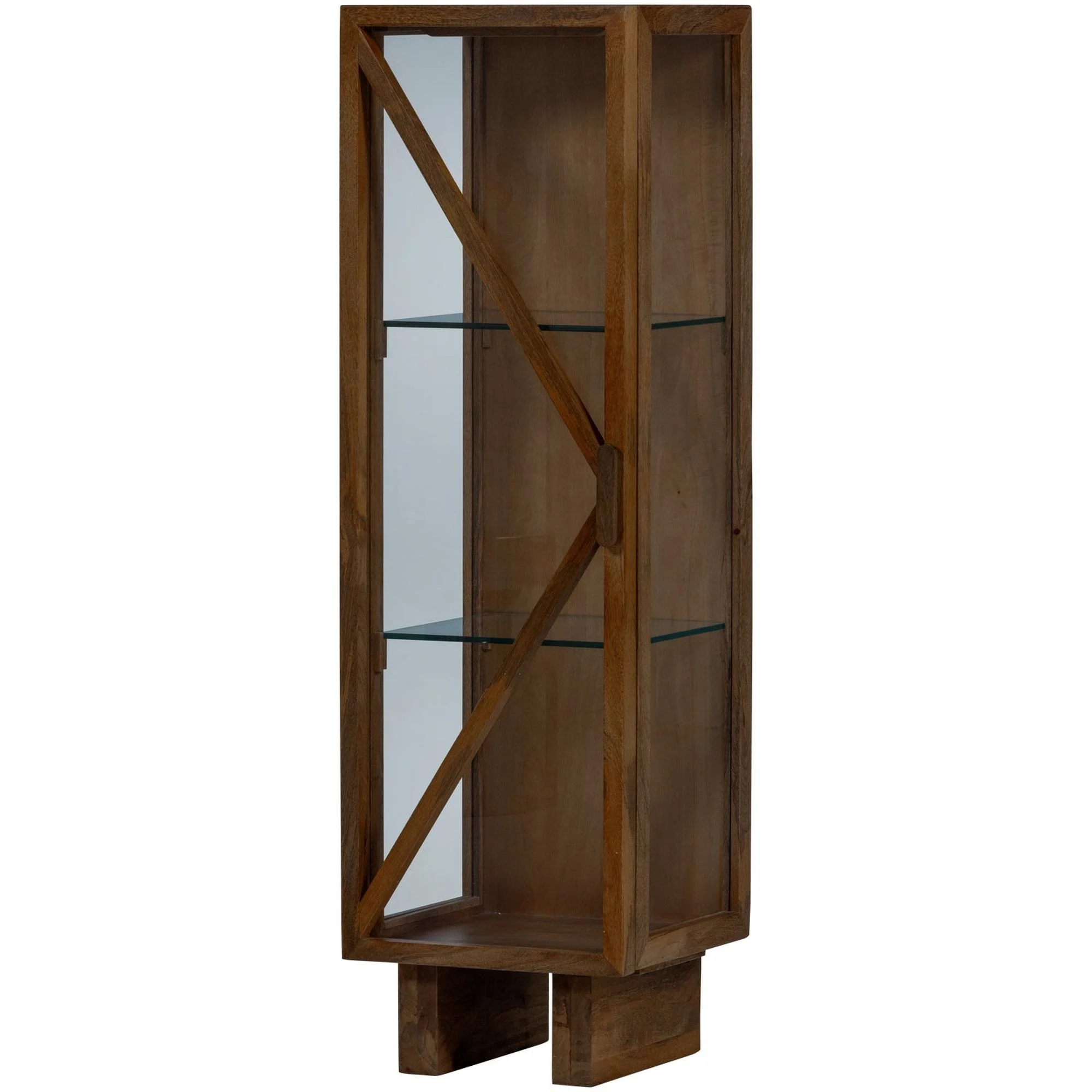 Vitrine Kella aus Mangoholz, modern mit Glastür und Ablagefächern, braun, 137 x 40 x 39 cm - Woood