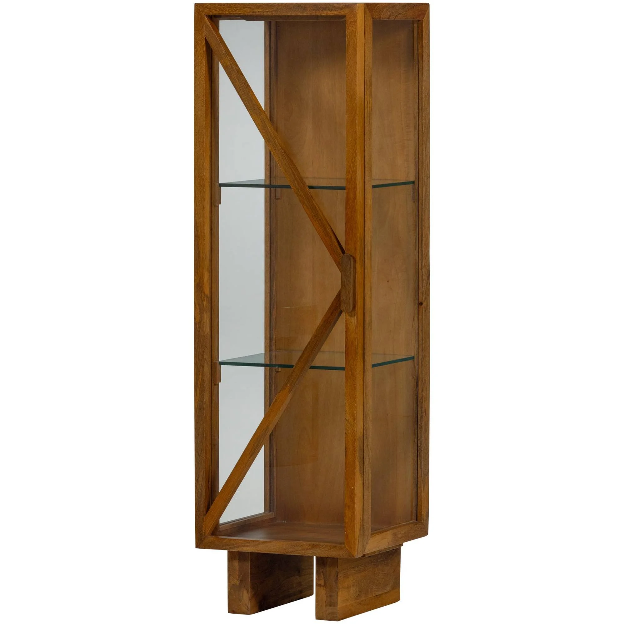 Vitrine Mangoholz modern, mit Glastür und Ablagefächern, natur, 137 x 40 x 39 cm - Woood