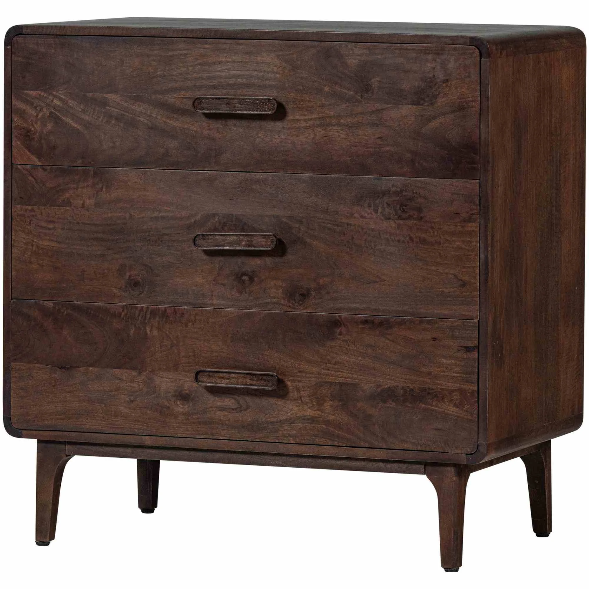 Kommode Liya aus massivem Mangoholz, skandinavisches Design, dunkelbraun, mit 3 Schubladen - Woood