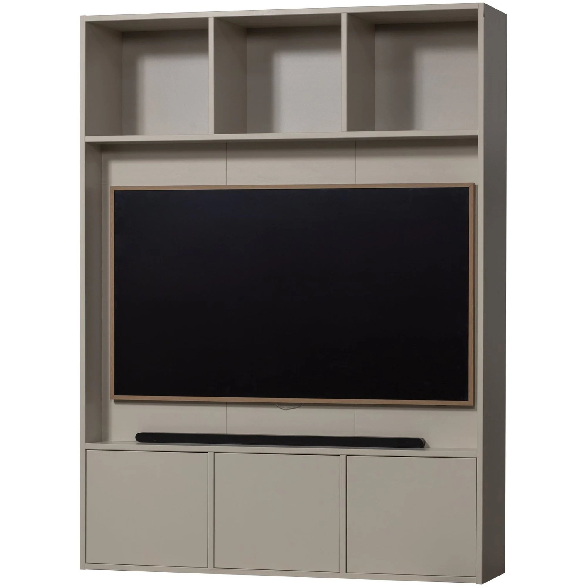 TV-Schrank Meggy Kiefer FSC, modern mit Push to Open, hellgrau, 160 cm, viel Stauraum