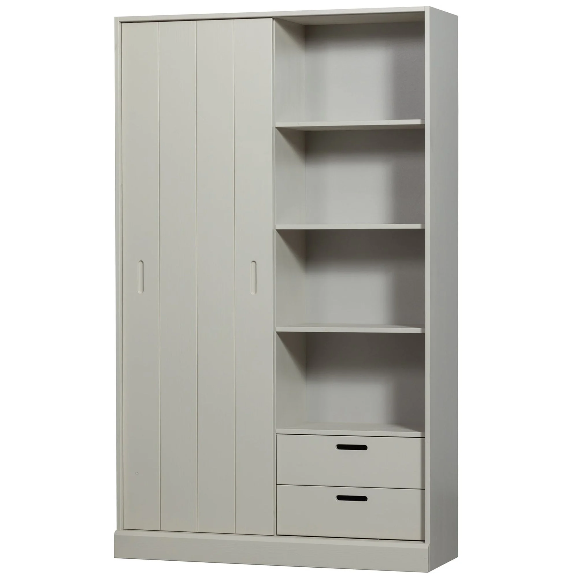 Schiebetürschrank Mila aus FSC-Kiefer, modern mit viel Stauraum, hellgrau, 200 x 120 x 42 cm