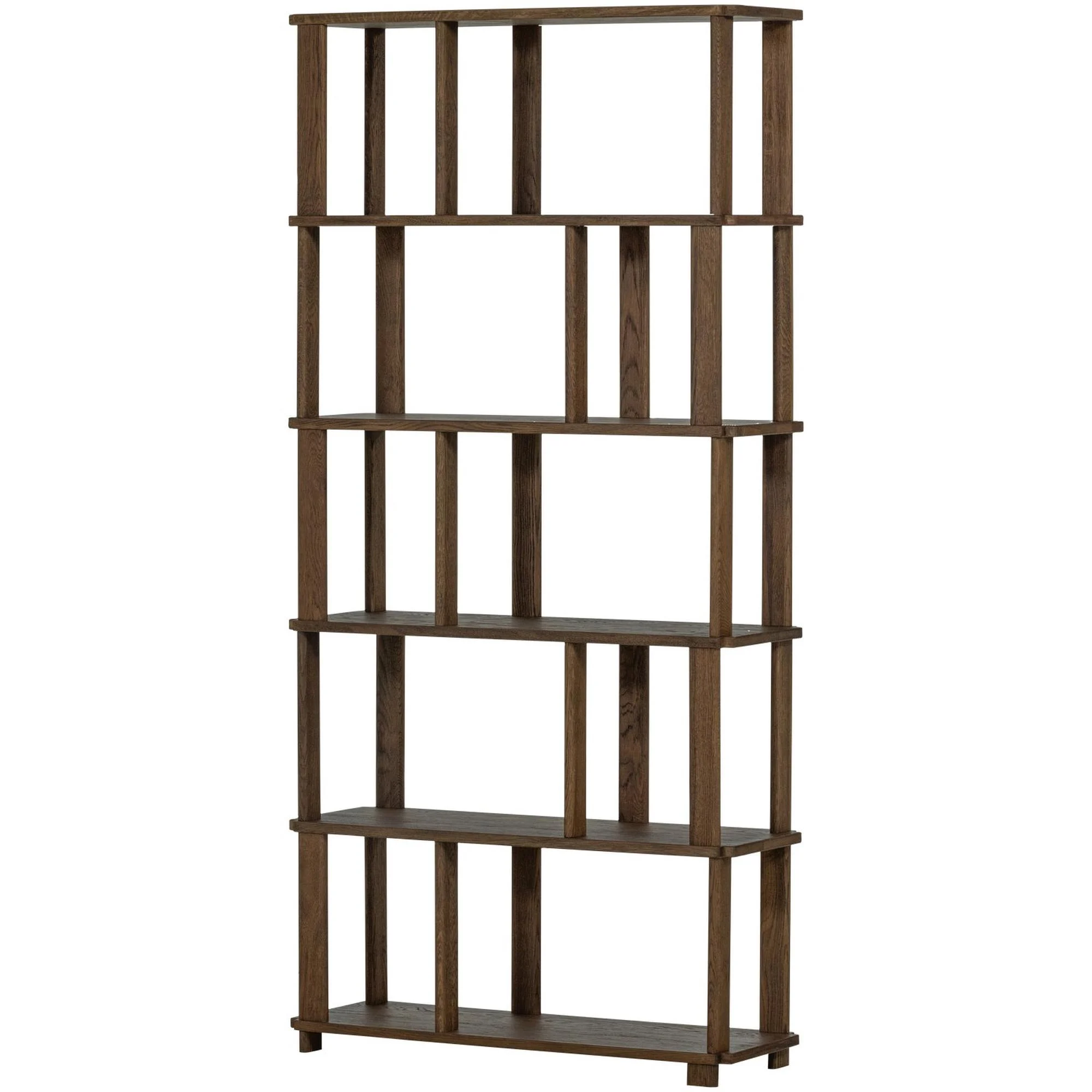 Bücherregal Eiche Massivholz, modernes offenes Design, Natur, 186x90 cm, 10 Ablageflächen - Woood