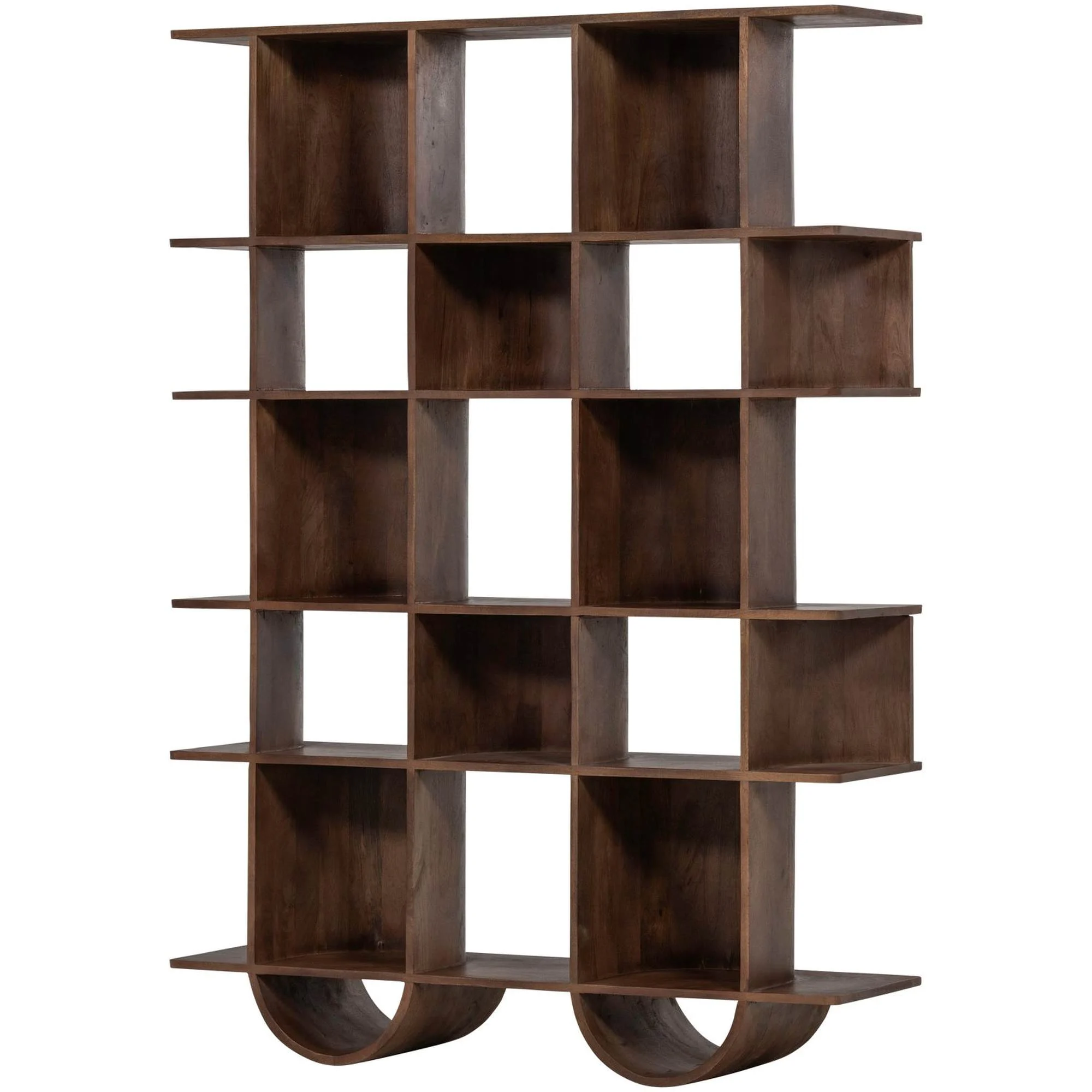 Bücherregal Mangoholz minimalistisch, modern offen, nussbaumfarben, viel Stauraum 180x130 cm - Woood