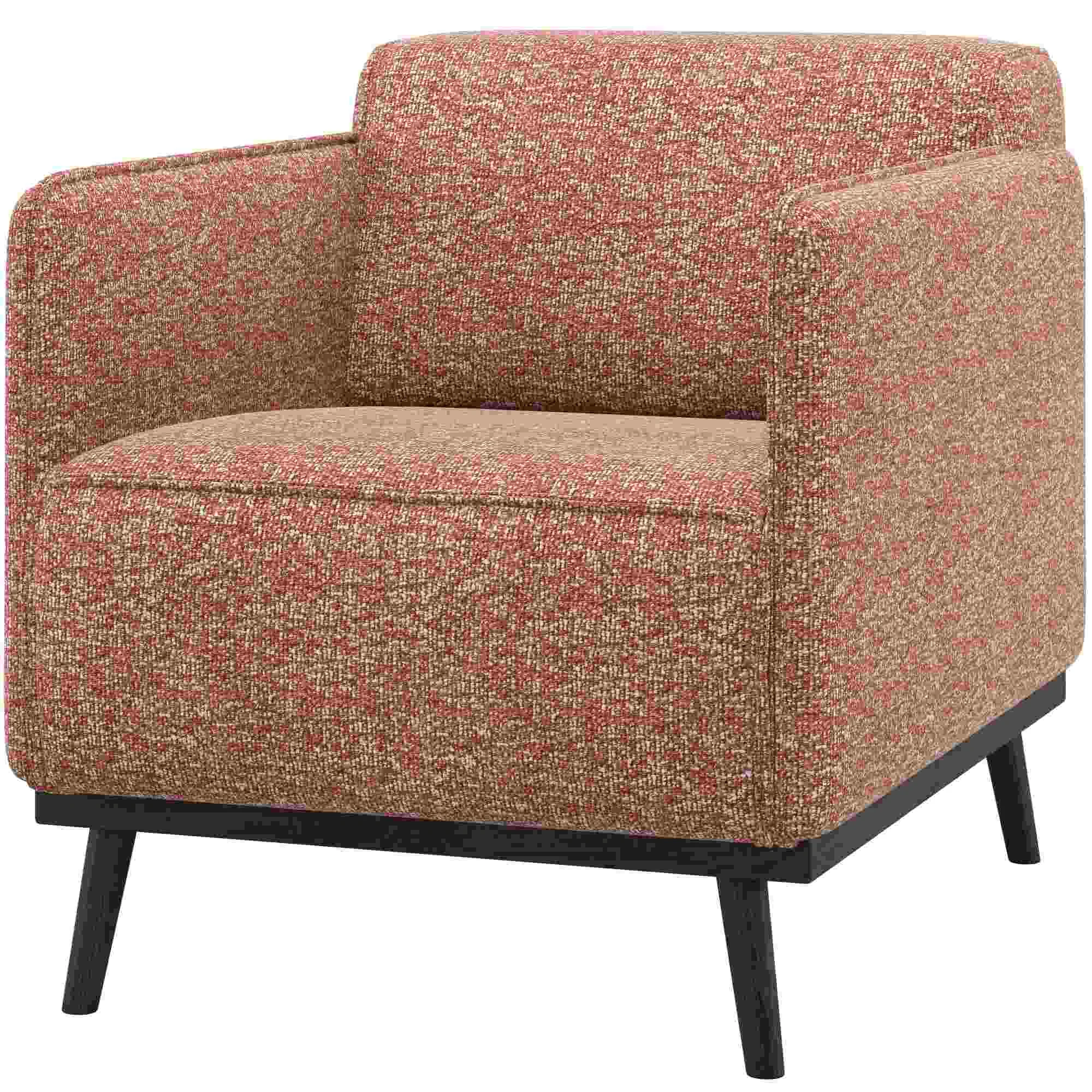 Sessel aus gewebtem Stoff, modernes Design, Terra-Melange, hoher Sitzkomfort, schwarzes Birkenholz