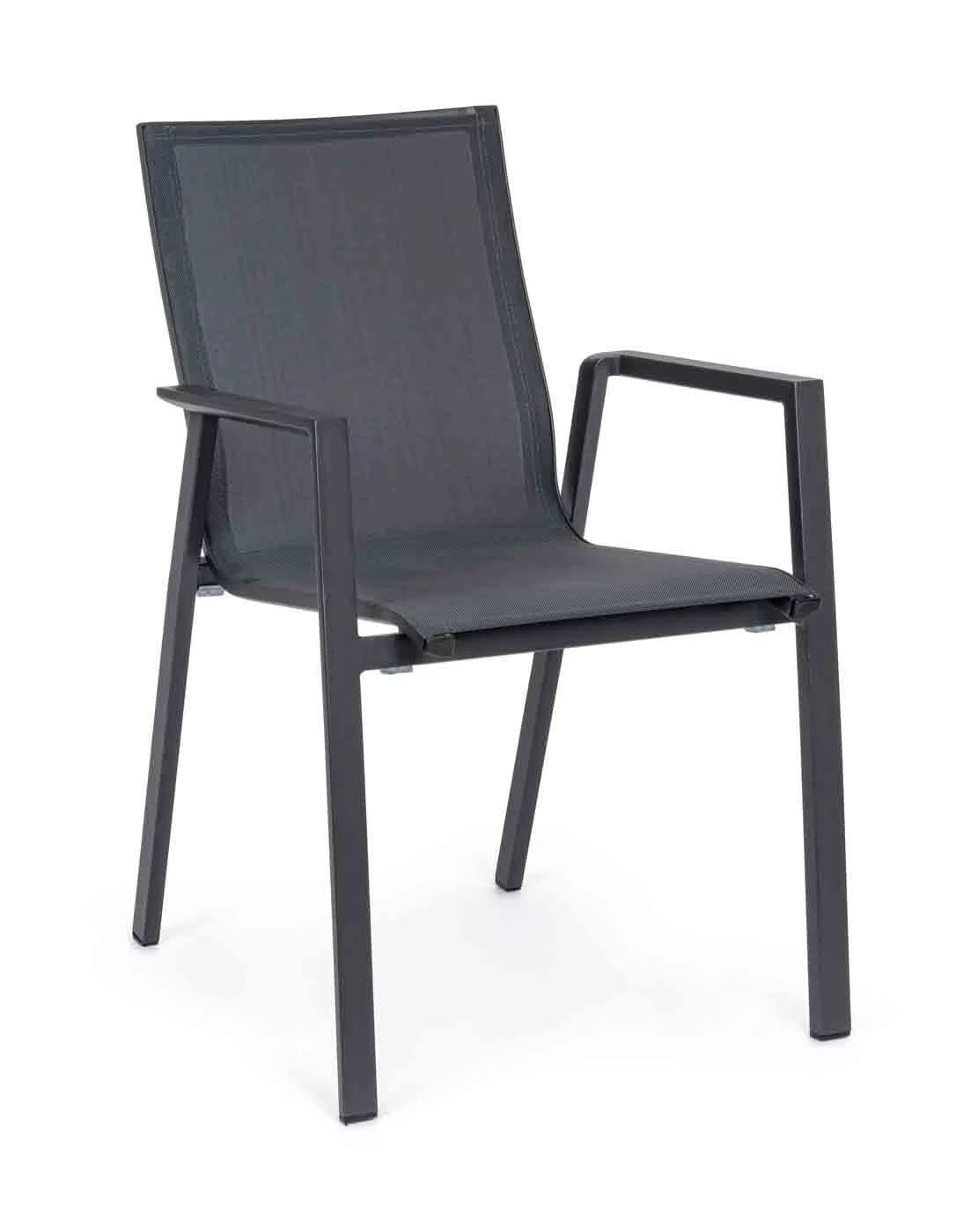 Gartenstuhl Krion aus Aluminium und Textilene, modern, stapelbar mit Armlehne, anthrazit - Bizzotto