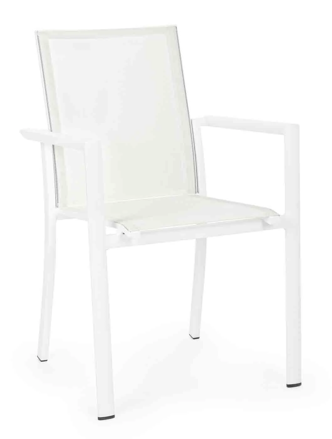 Gartenstuhl Konnor aus Aluminium und Textilene, modern und stapelbar, mit Armlehne, weiß - Bizzotto