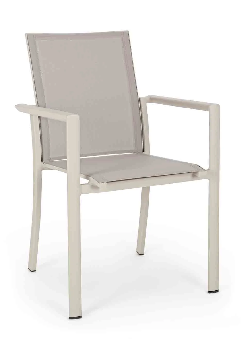 Gartenstuhl Konnor aus Aluminium und Textilene, modern stapelbar mit Armlehne, taupe - Bizzotto