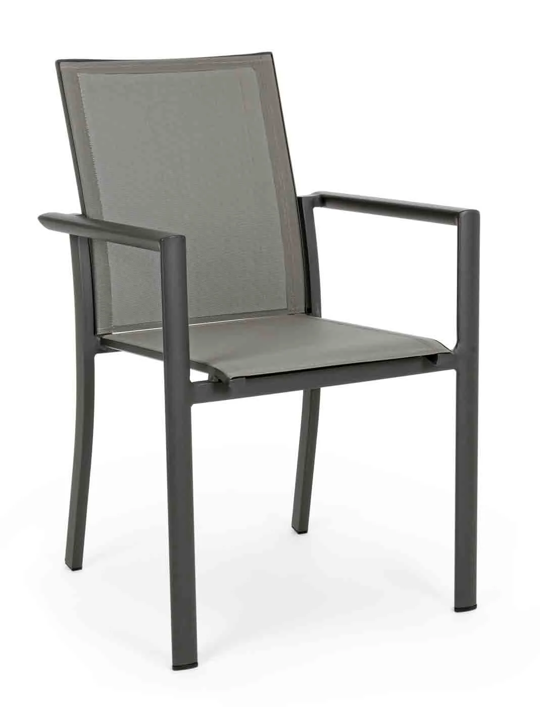 Gartenstuhl Konnor aus Aluminium und Textilene, modern stapelbar mit Armlehne, anthrazit - Bizzotto