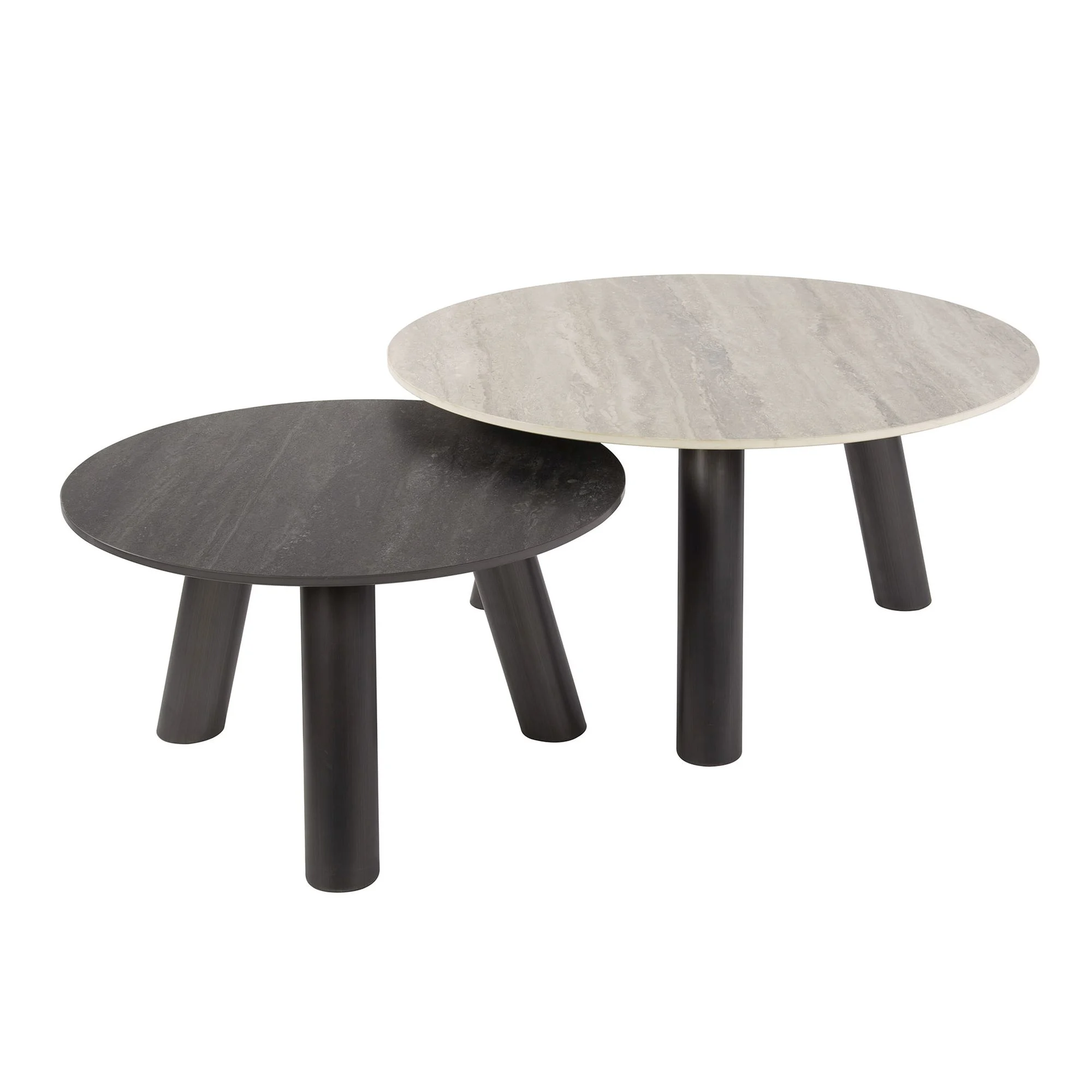 Wint Couchtisch-Set – Keramik, Edelstahl – Hellgrau & Dunkelgrau, Rund