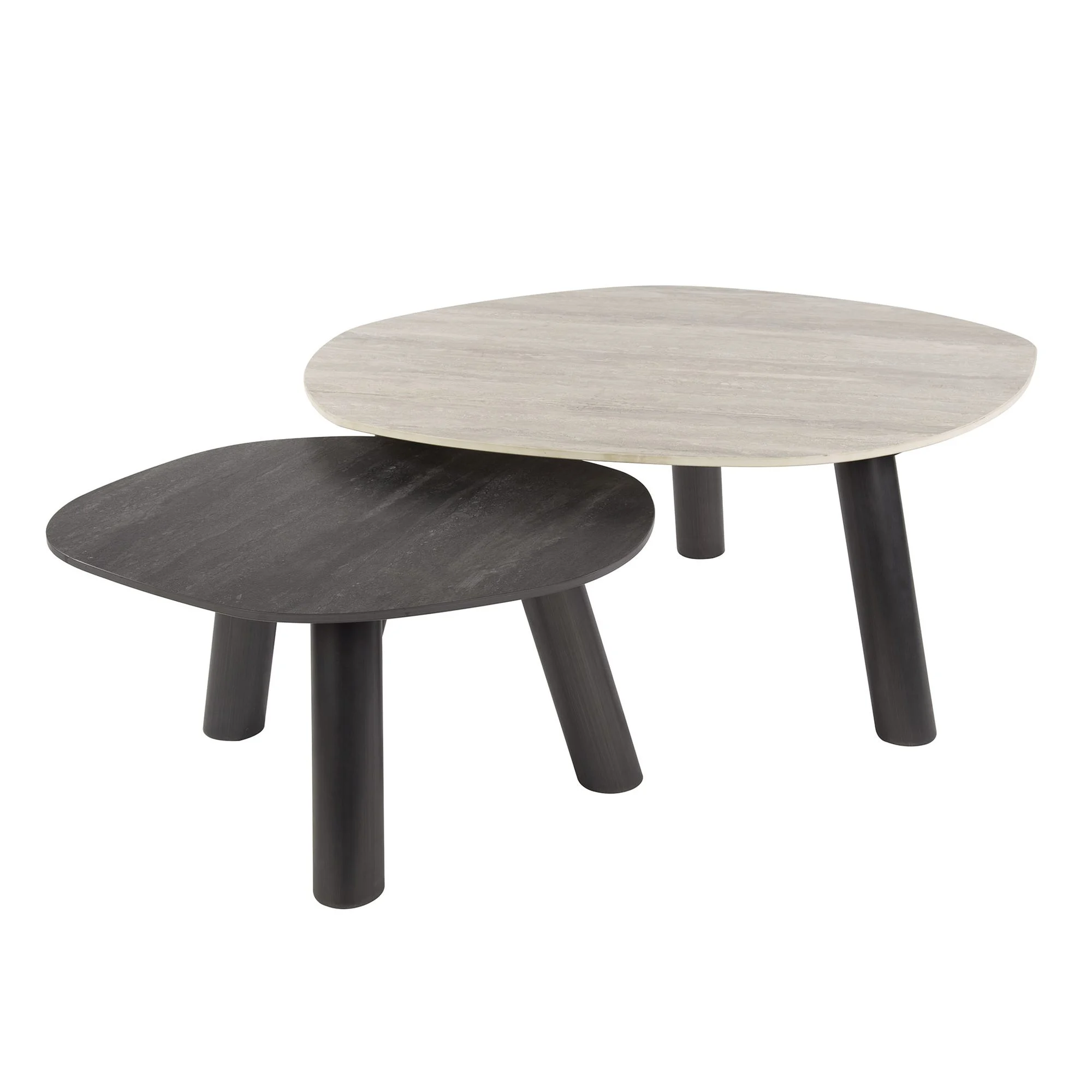 Wint Couchtisch-Set – Keramik, Edelstahl – Hellgrau & Dunkelgrau, Log