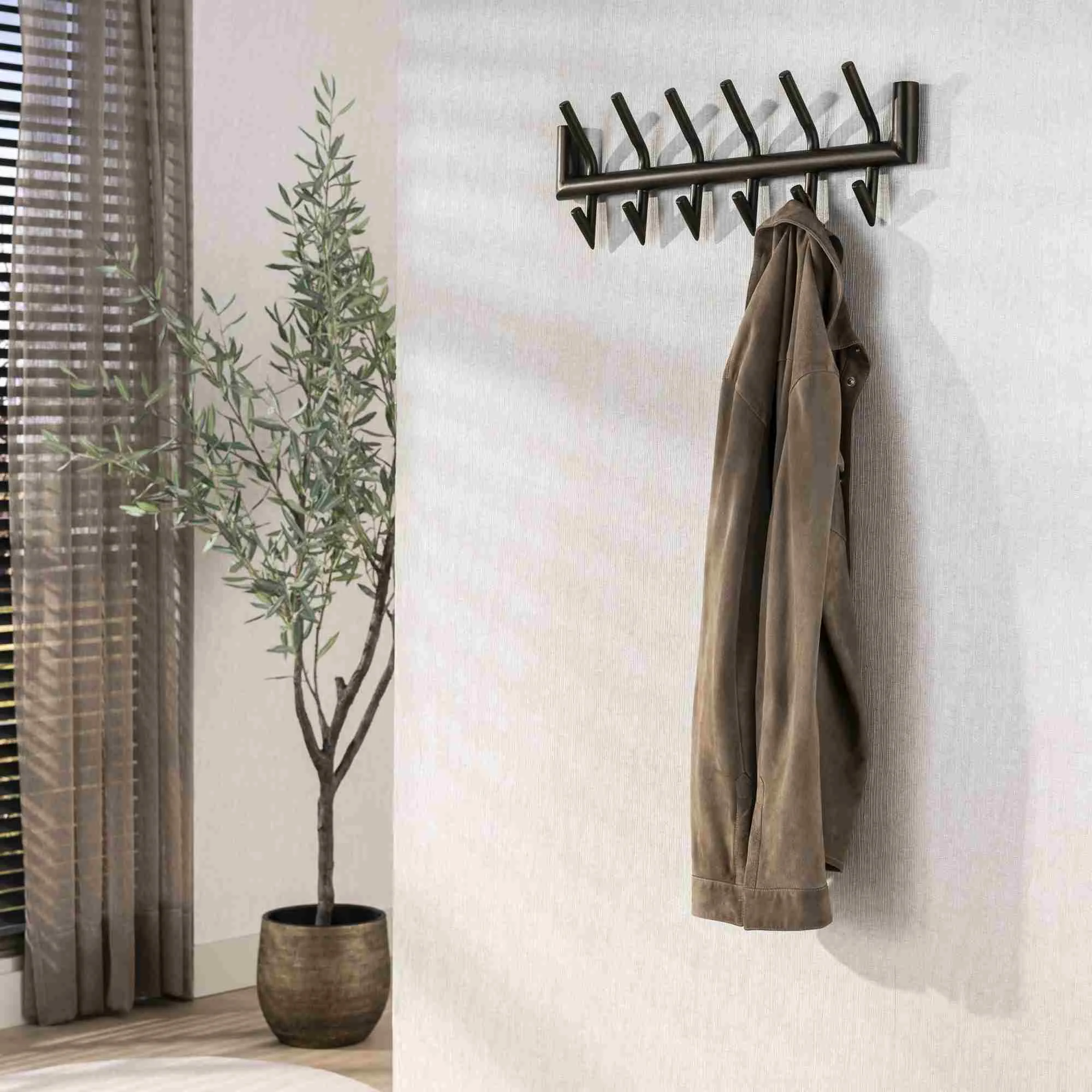 Wandgarderobe Obut Metall mit 12 Haken, Bronze/Drift Brown - Feeling4Home
