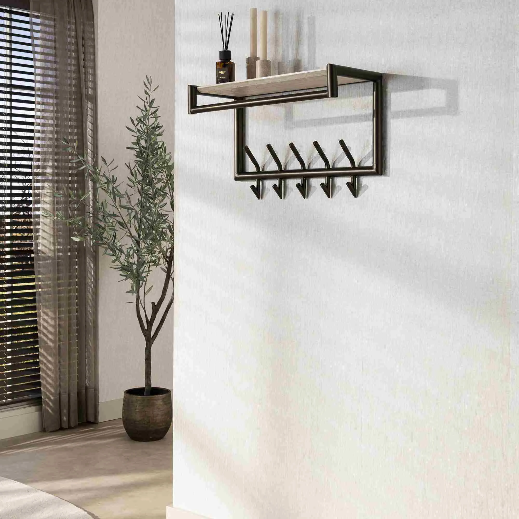 Garderobe Aret mit Kleiderstange, Hutablage und 5 Haken, 65 cm - Feeling4Home