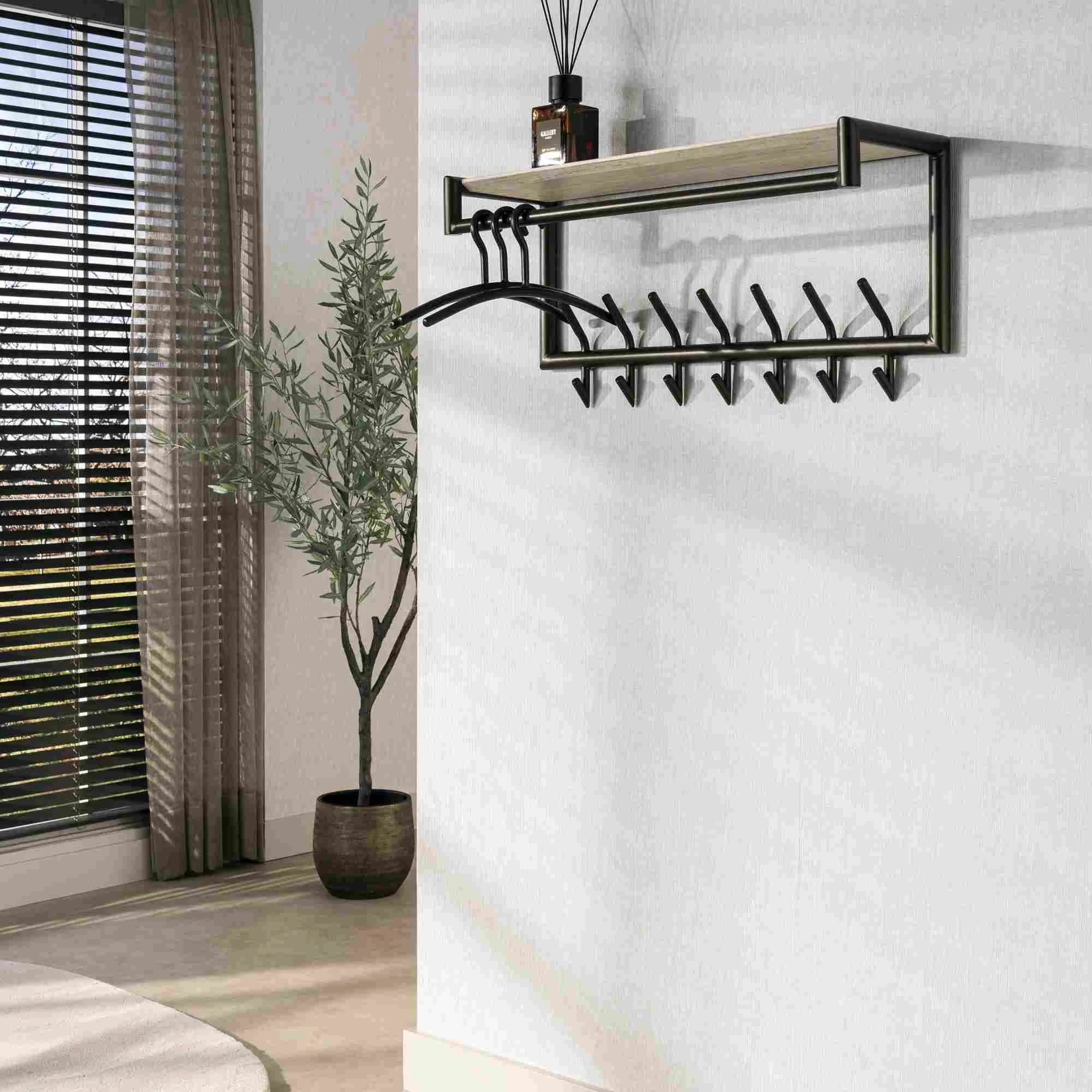Garderobe Aret mit Kleiderstange, Hutablage und 7 Haken, 85 cm - Feeling4Home
