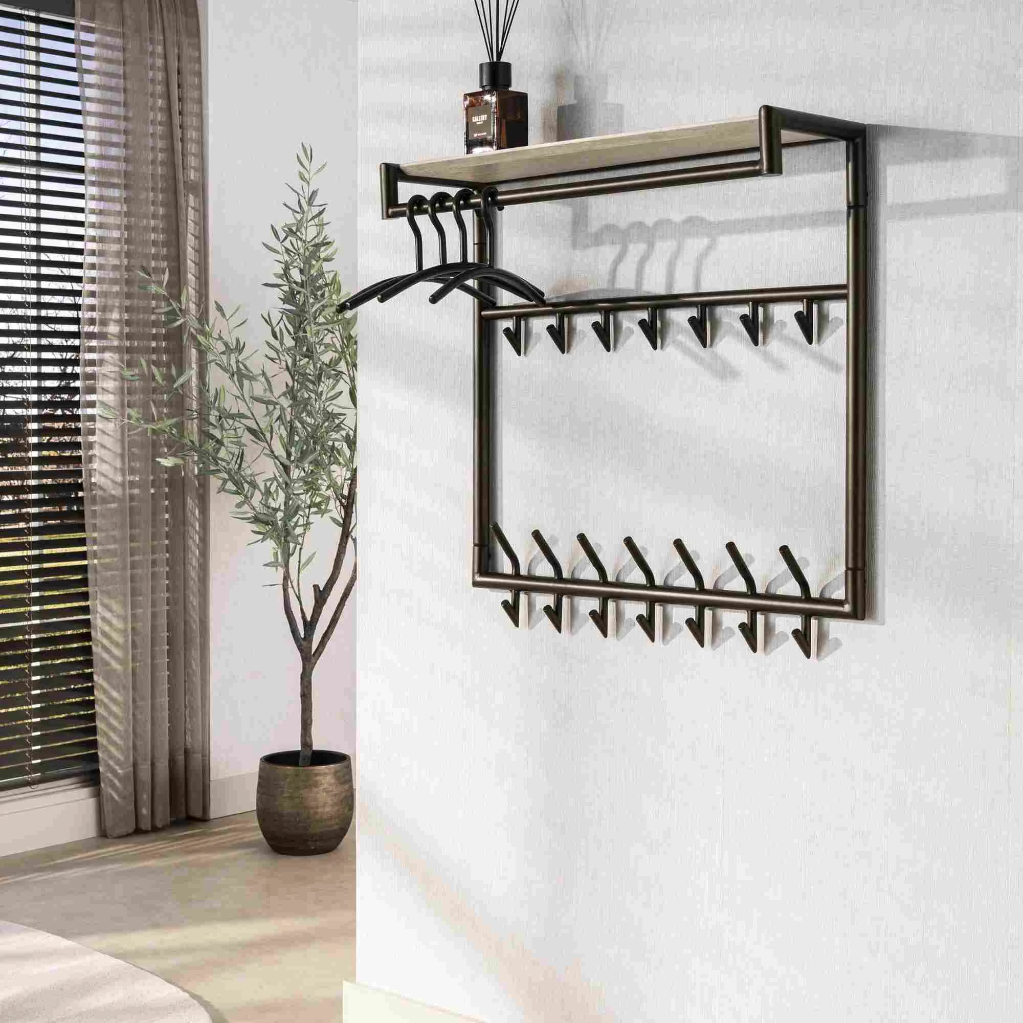 Garderobe Aret mit Kleiderstange, Hutablage und 14 Haken, 85 cm - Feeling4Home