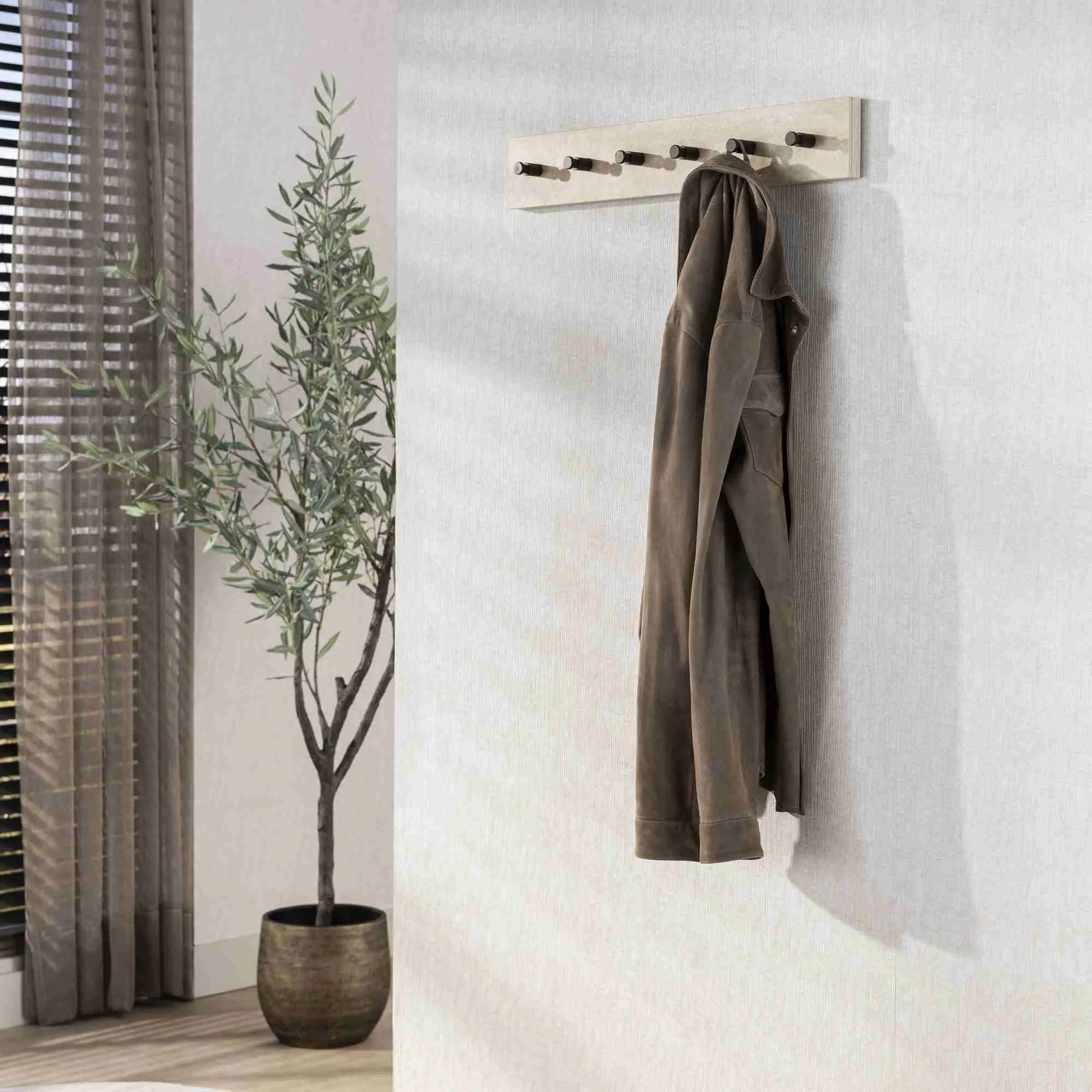 Wandgarderobe Oniva mit 6 Haken und Keramik in Travertinoptik - Feeling4Home