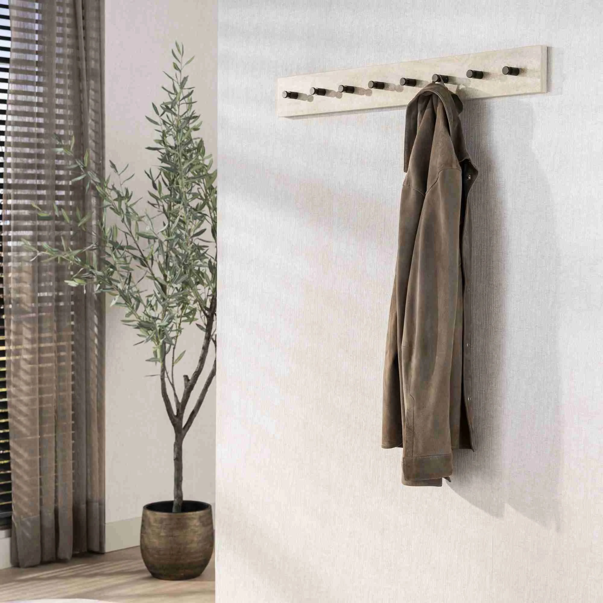 Wandgarderobe Oniva mit 8 Haken und Keramik in Travertinoptik - Feeling4Home