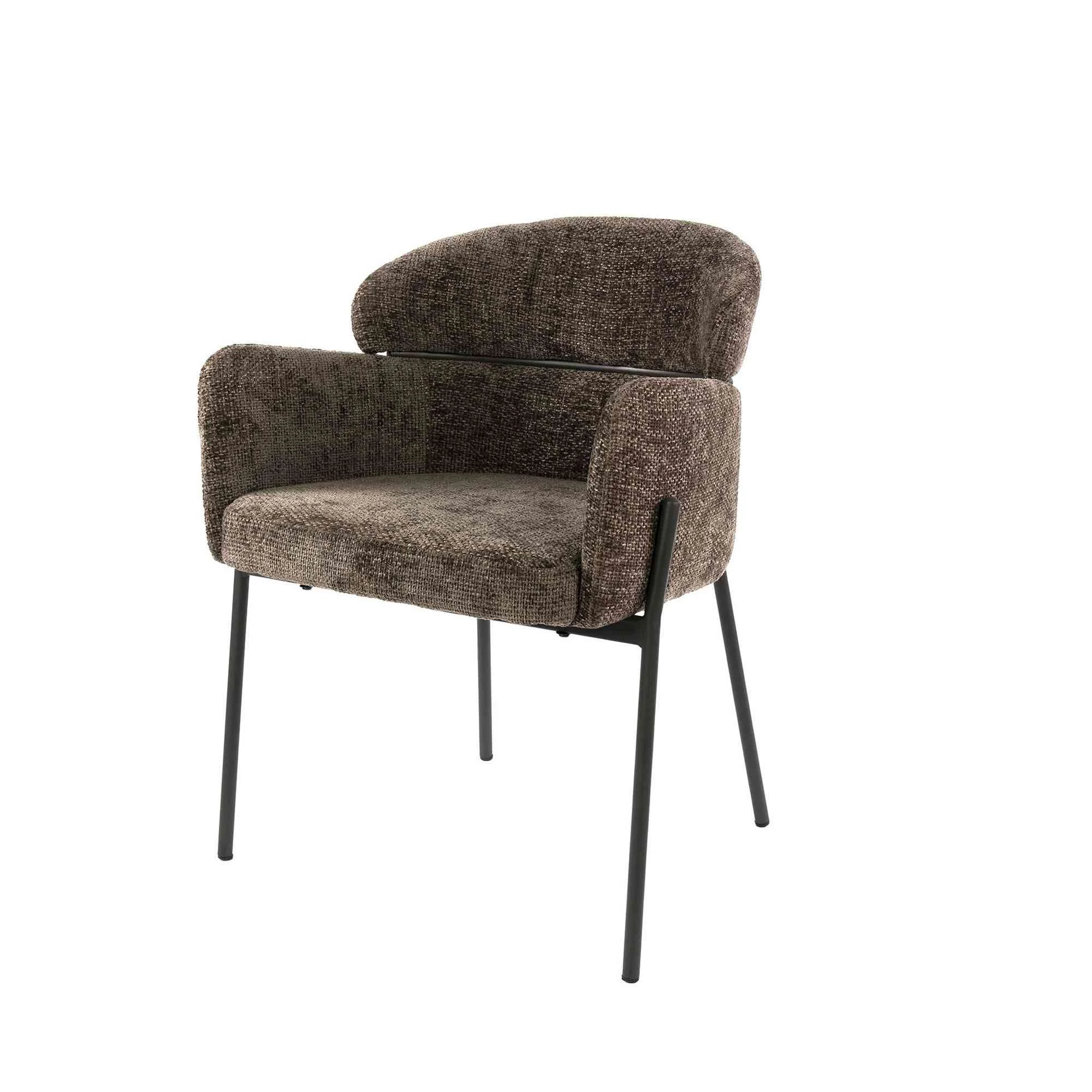 Armstuhl Vura 2er-Set mit Chenille-Bezug und Metallgestell, Taupe