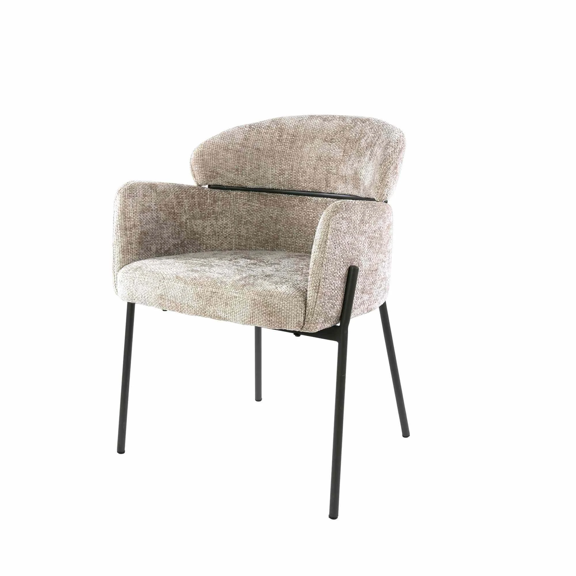 Armstuhl Vura 2er-Set mit Chenille-Bezug und Metallgestell, Sand