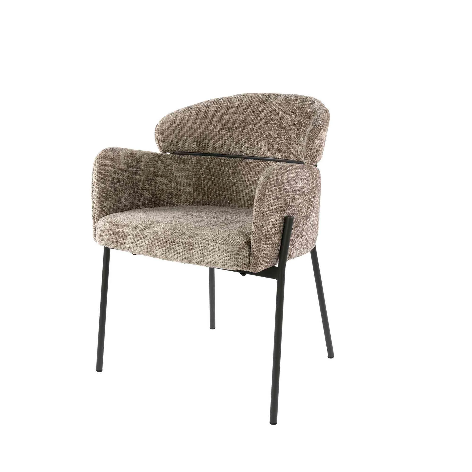 Armstuhl Vura 2er-Set mit Chenille-Bezug und Metallgestell, Champagne